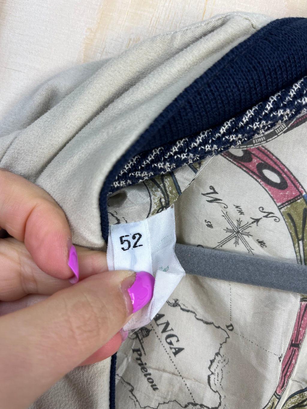 Giacca Bomber Vintage Bizzarro in Cotone Beige e Blu Navy