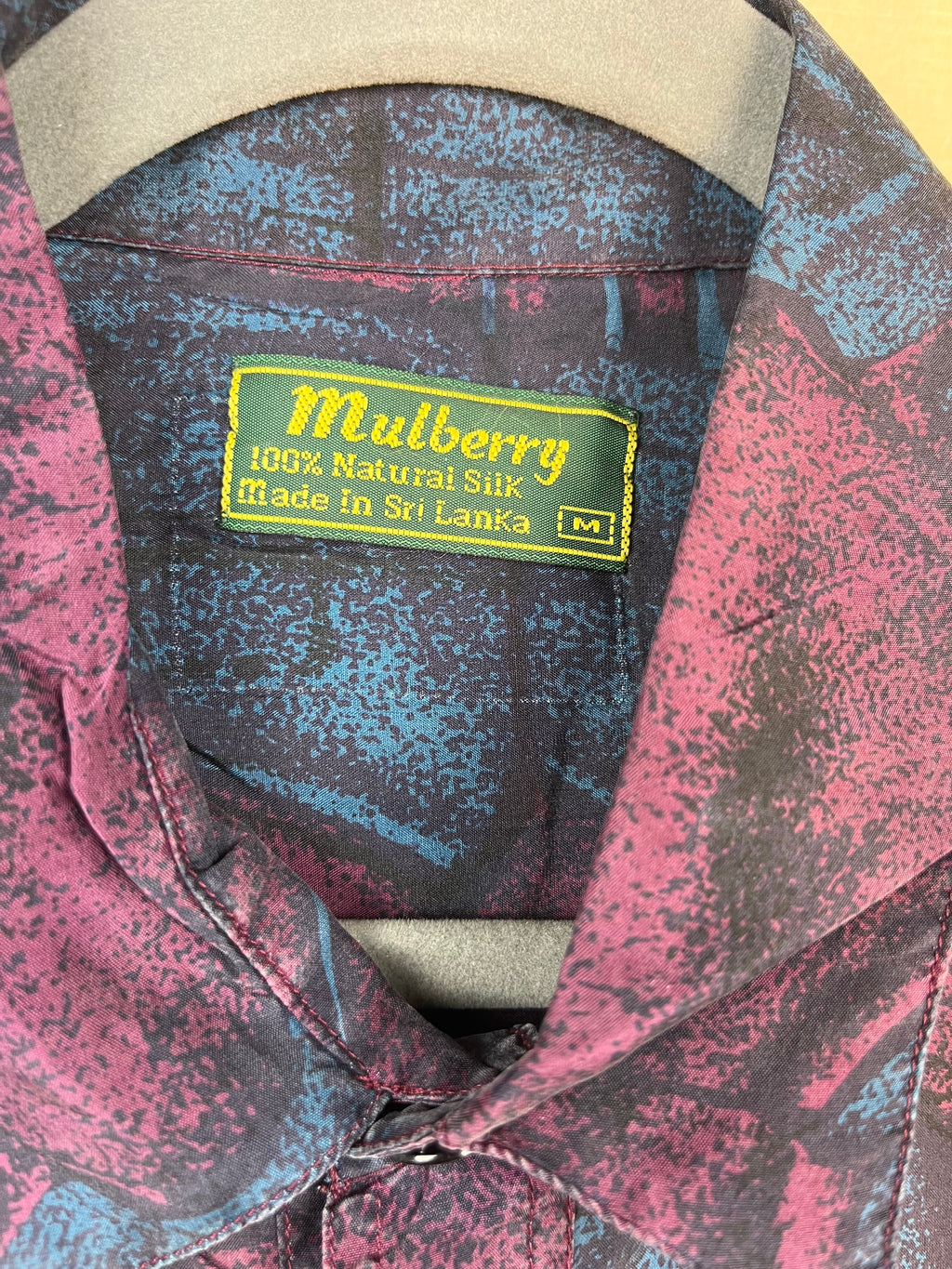 Mulberry Vintage Silk Shirt Blue Purple Pattern