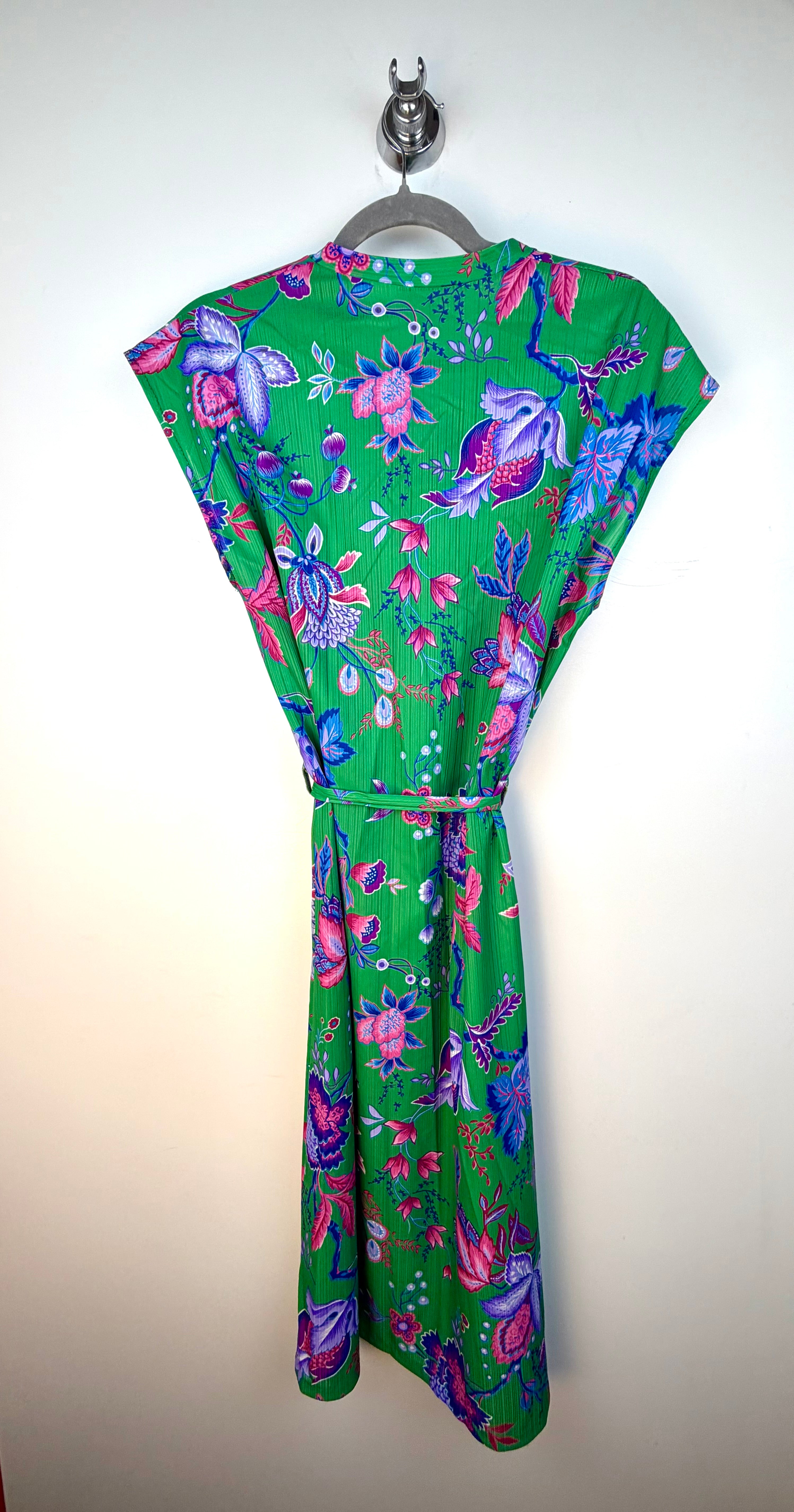 Abito vintage floreale verde con cintura – Midi anni ’90