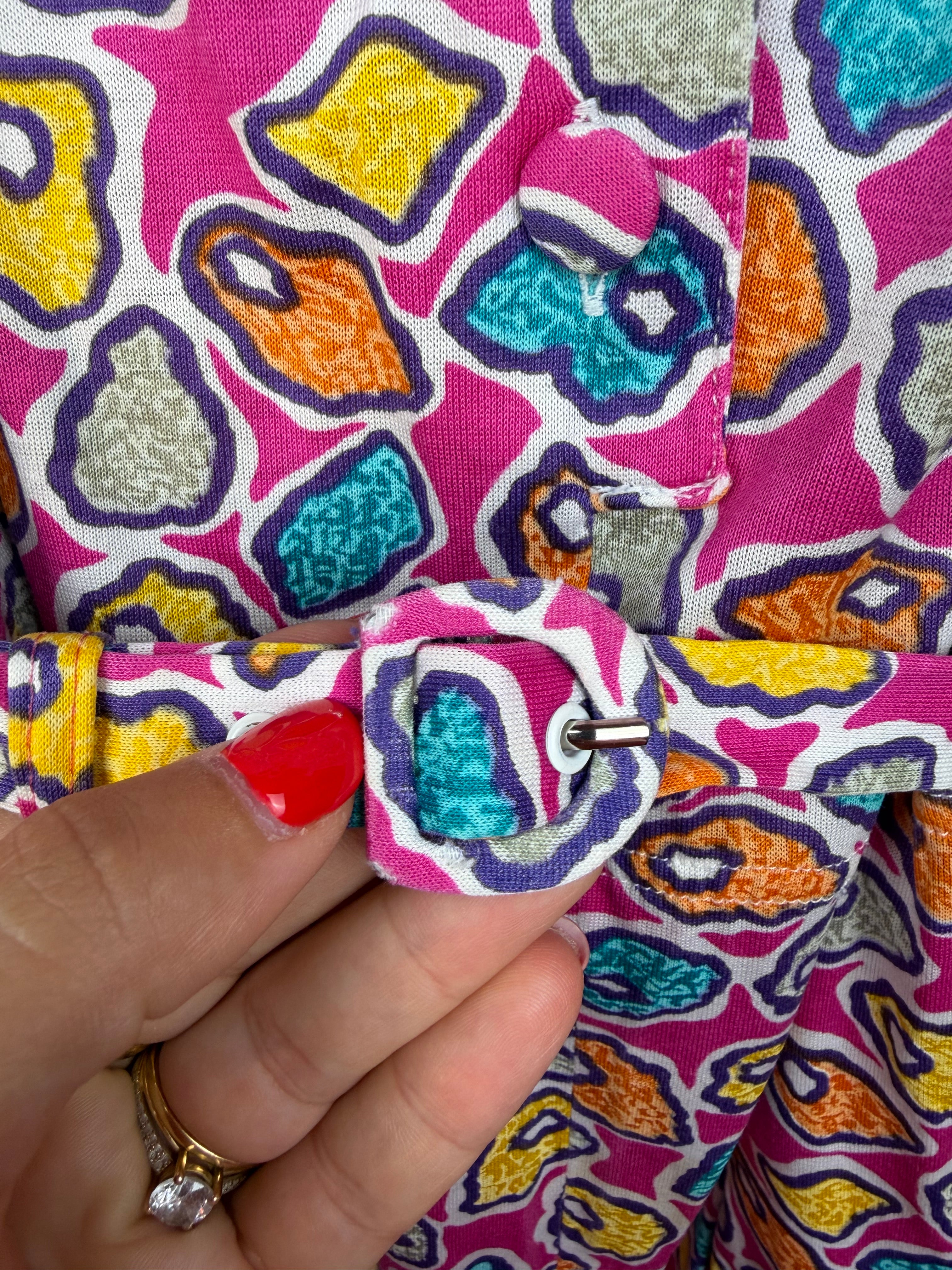Abito vintage Devernois Paris con cintura fantasia multicolor