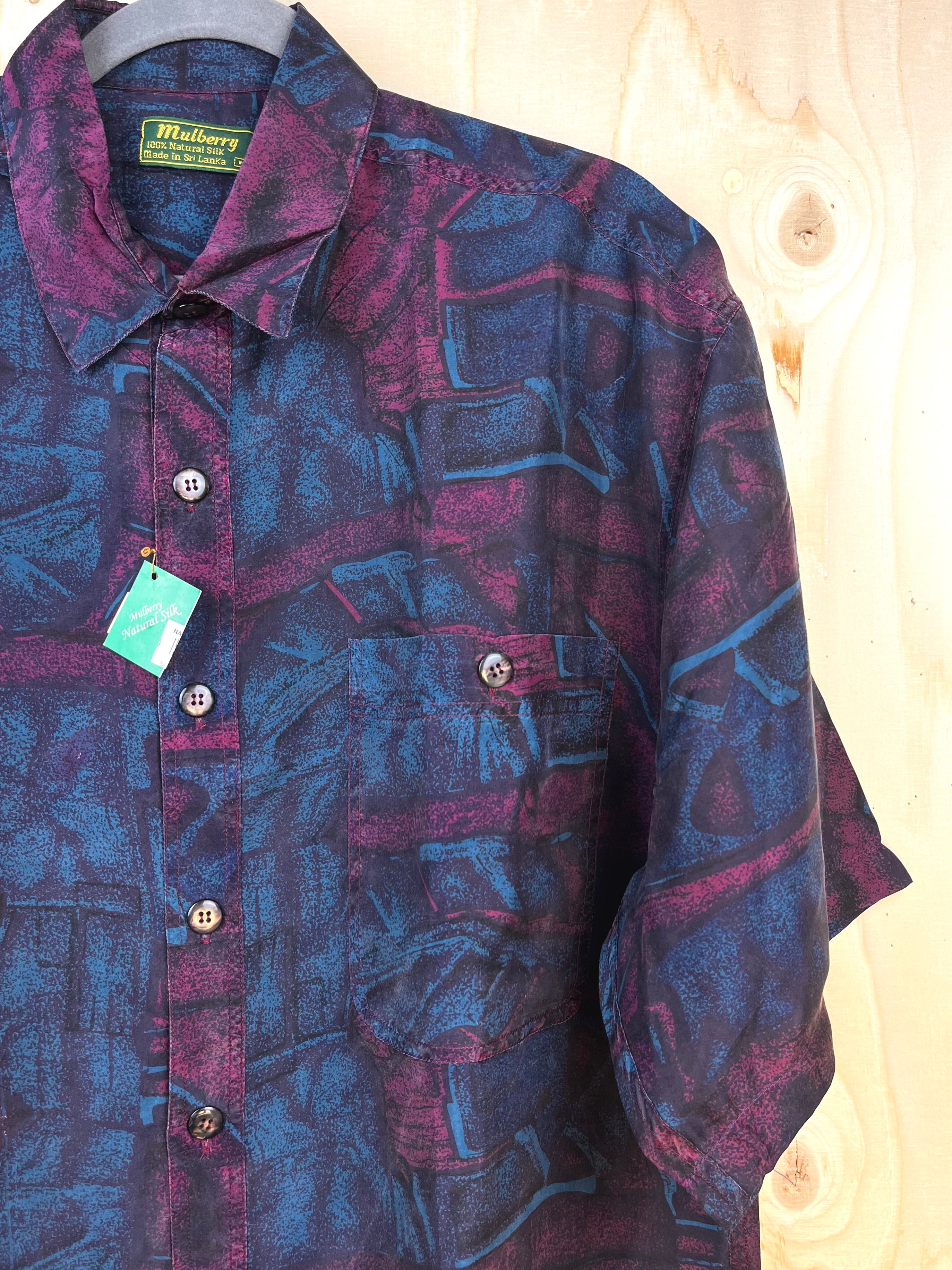 Mulberry Vintage Silk Shirt Blue Purple Pattern