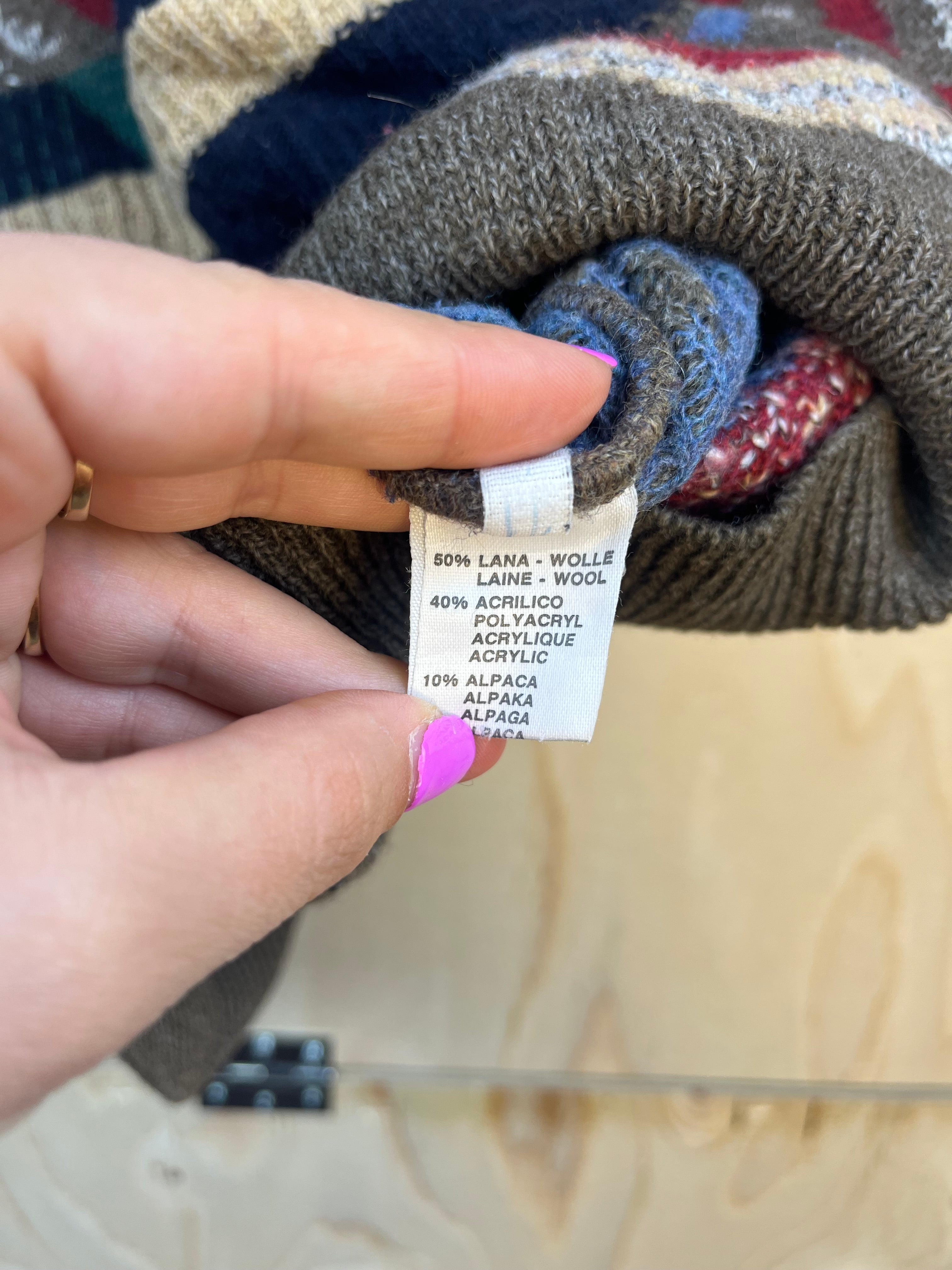 Vintage Pattern Sweater Vest Wool Alpaca Blend Multicolor V-Neck