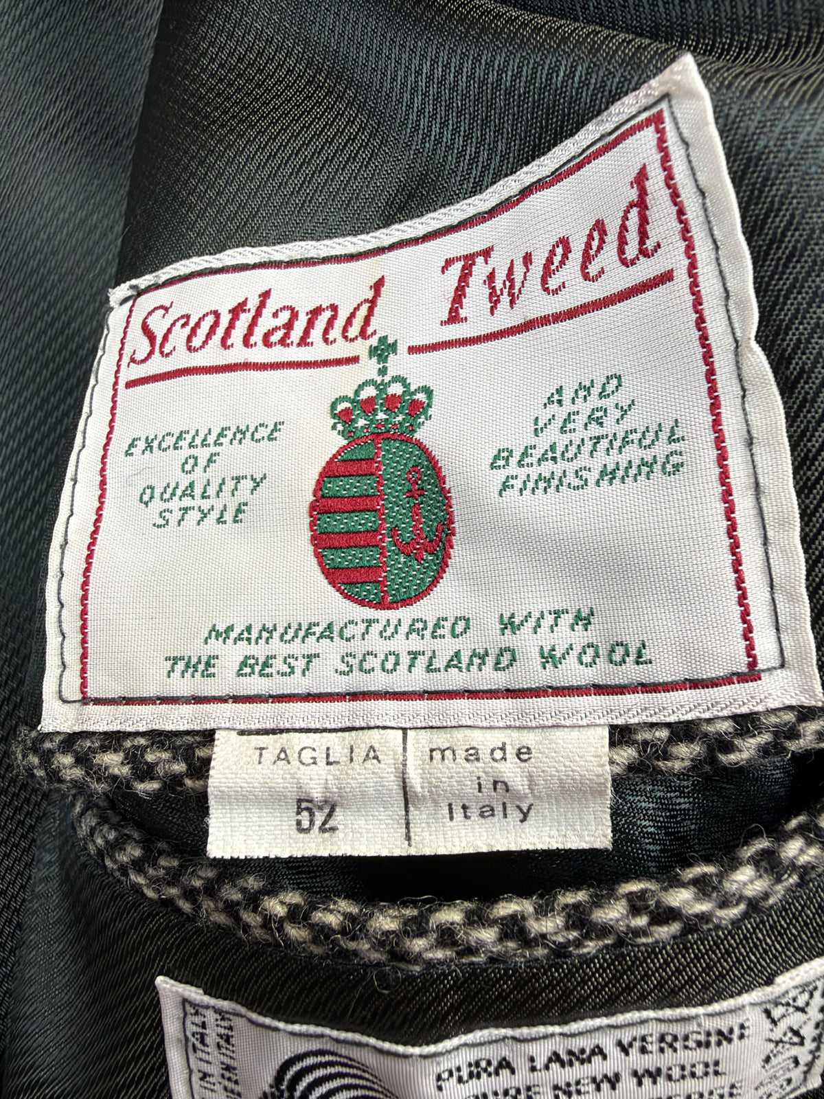 Blazer vintage in tweed grigio in pura lana vergine – Taglia 52
