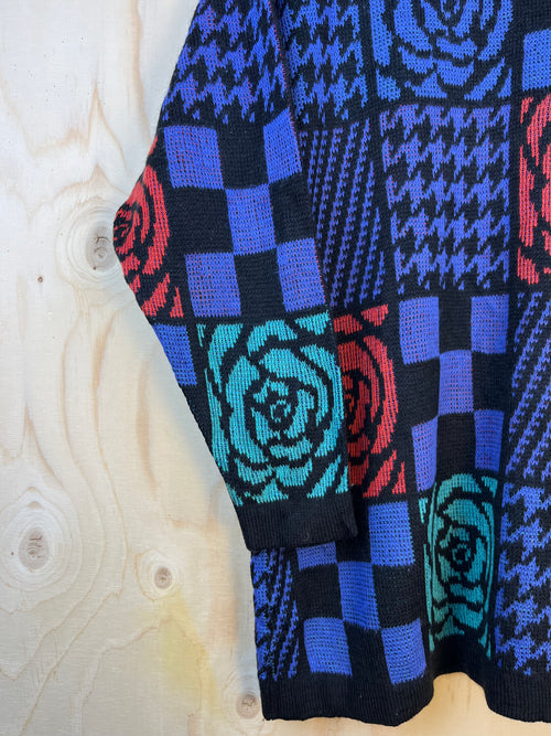 90s Abstract Patchwork Knit Sweater – Bold Vintage Statement