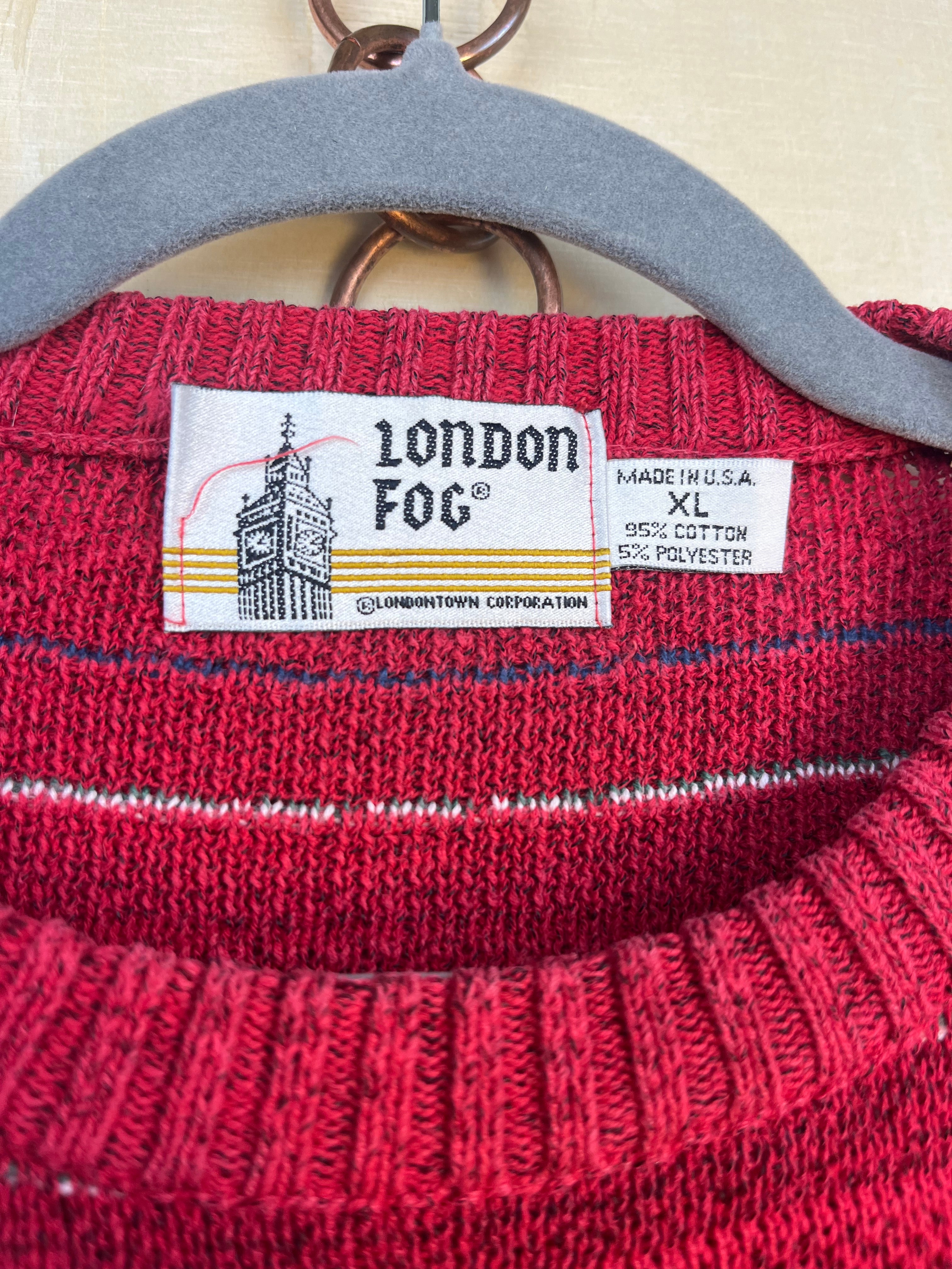Vintage 90s London Fog Pattern Knit Sweater Red Made in USA