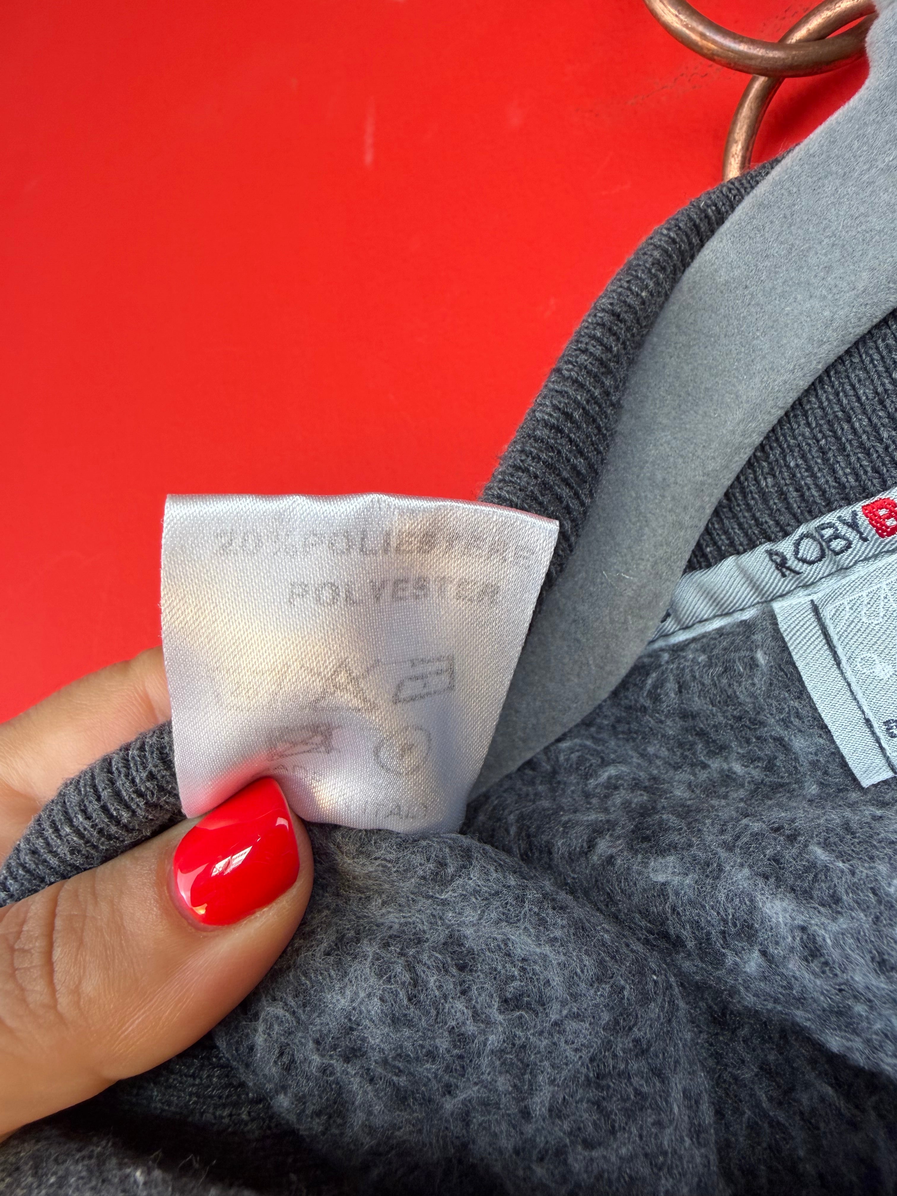 Vintage Carla Ferroni Grey Fleece Polo Sweatshirt – Lined Long Sleeve Pullover