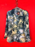 Blusa vintage 100% seta fantasia astratta verde e beige