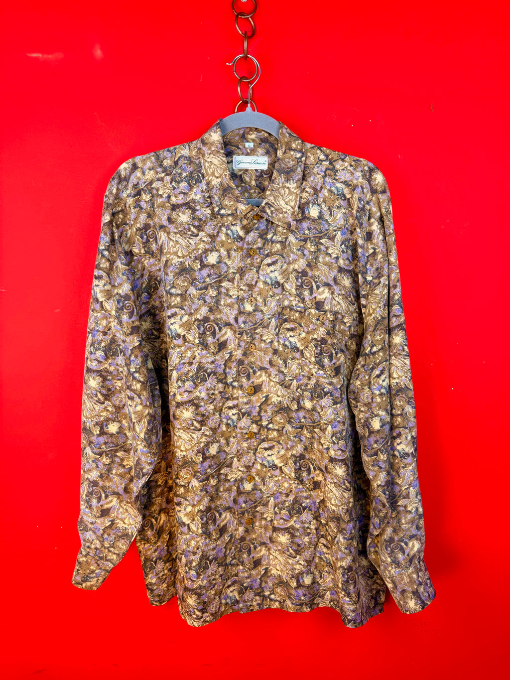 Camicia vintage Giacomo Larussa 100% seta fantasia floreale