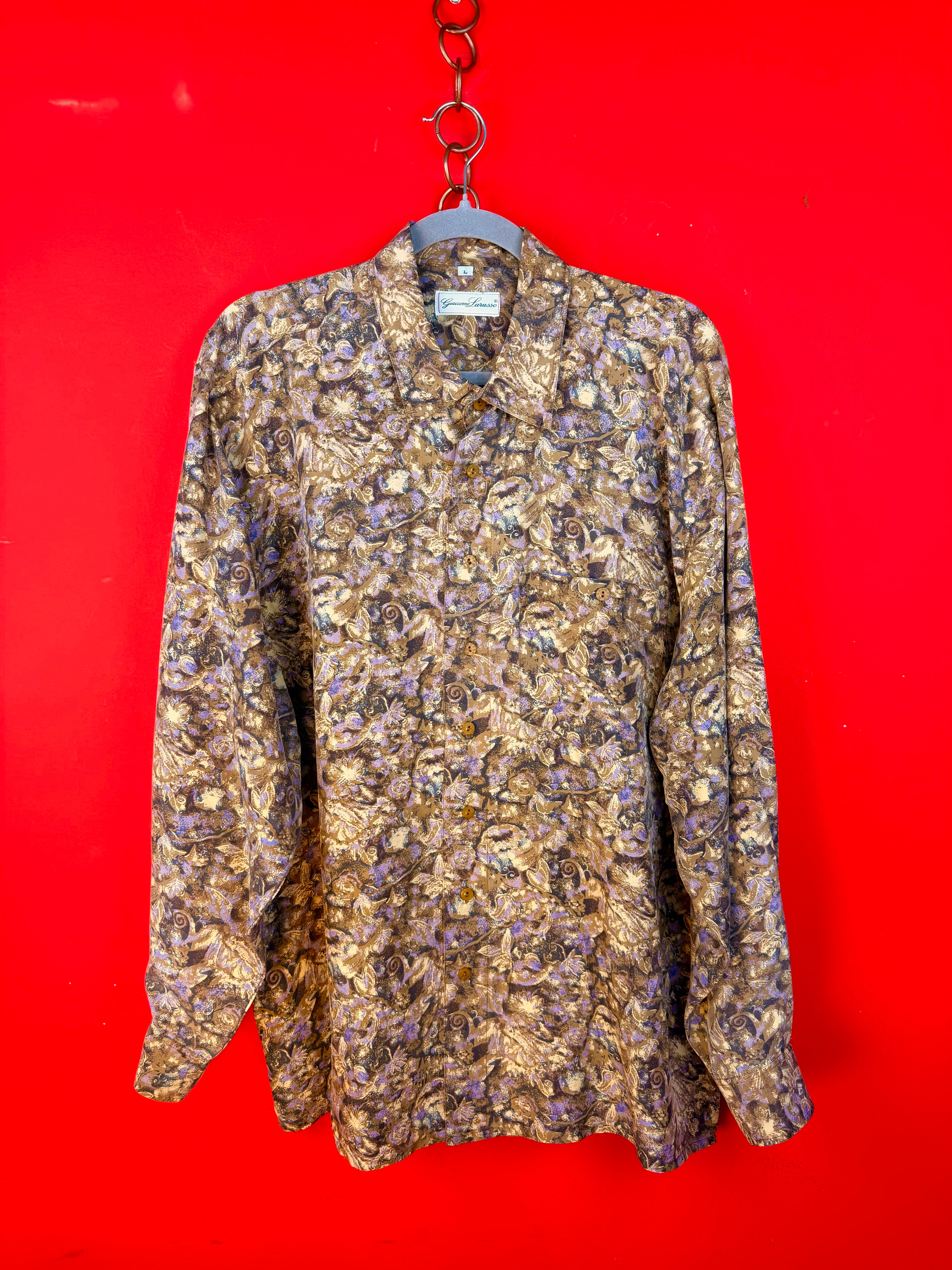Camicia vintage Giacomo Larussa 100% seta fantasia floreale