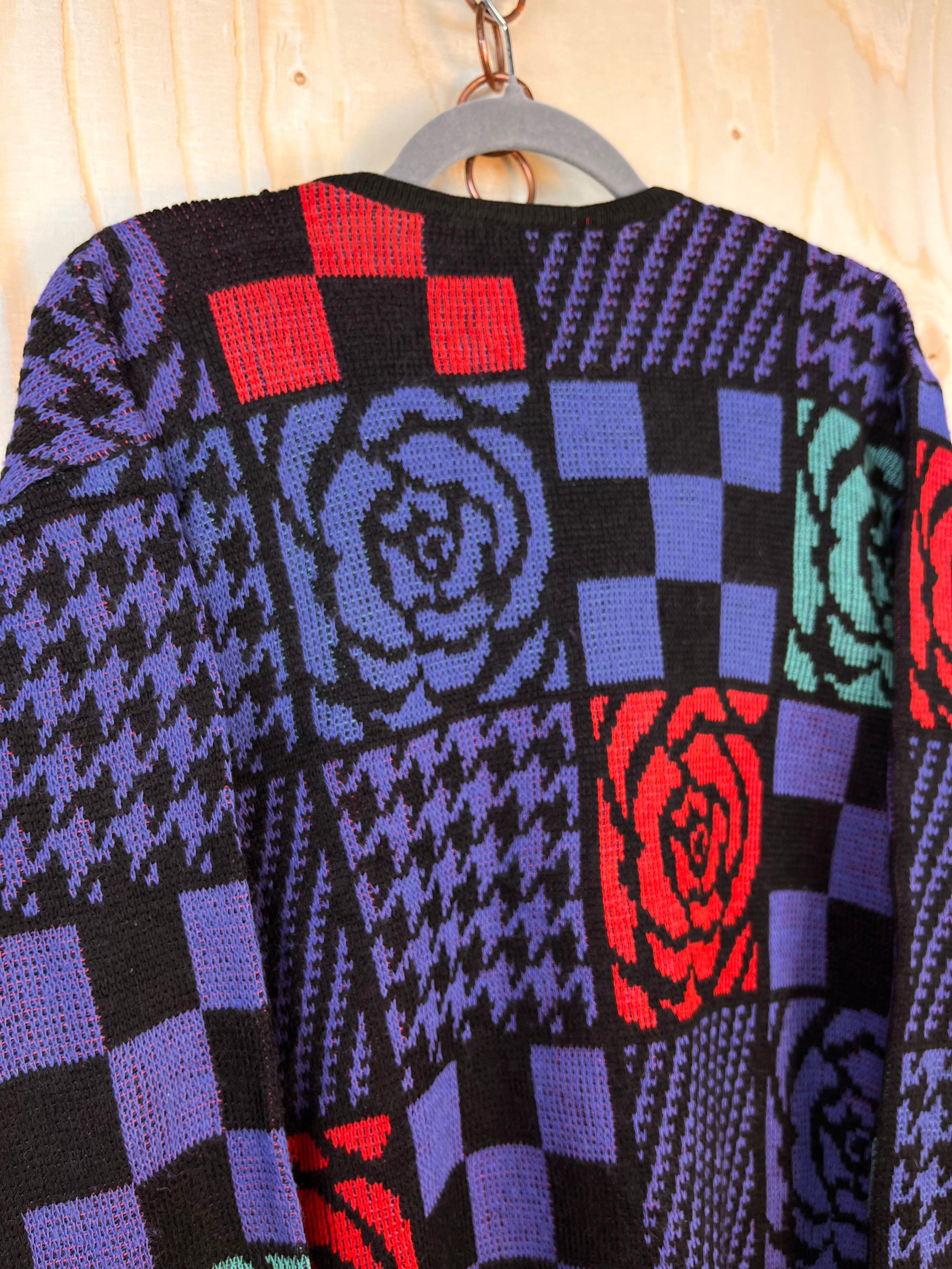 90s Abstract Patchwork Knit Sweater – Bold Vintage Statement