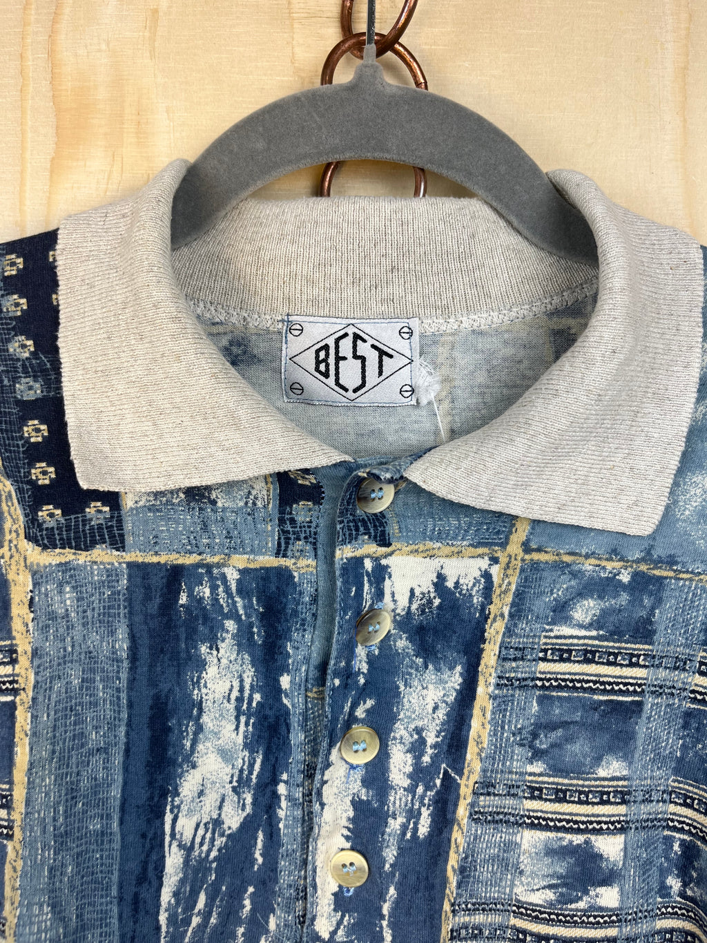 Vintage Blue Patchwork Print Polo Shirt