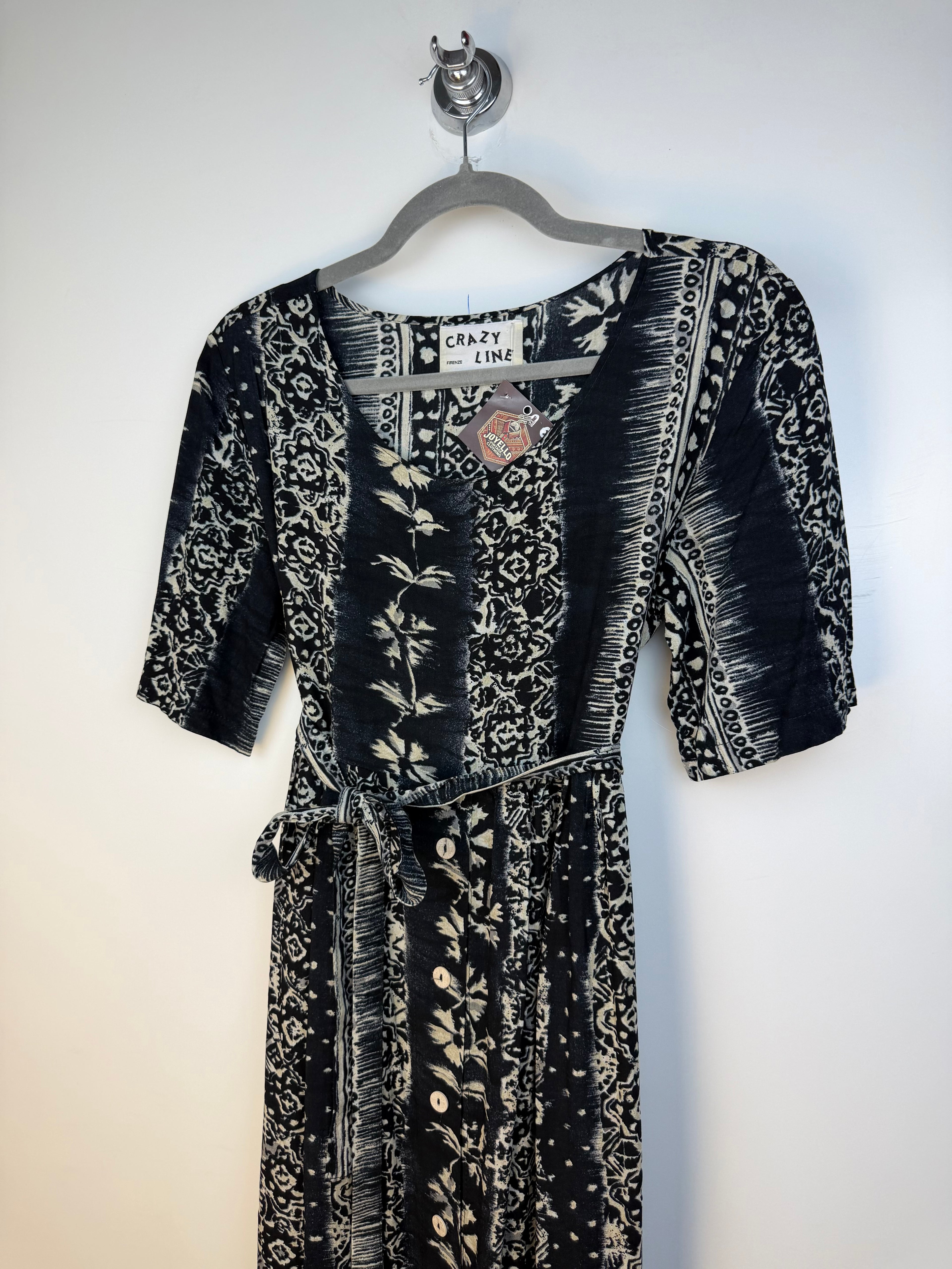 Abito lungo vintage Crazy Line Firenze fantasia bianco e nero