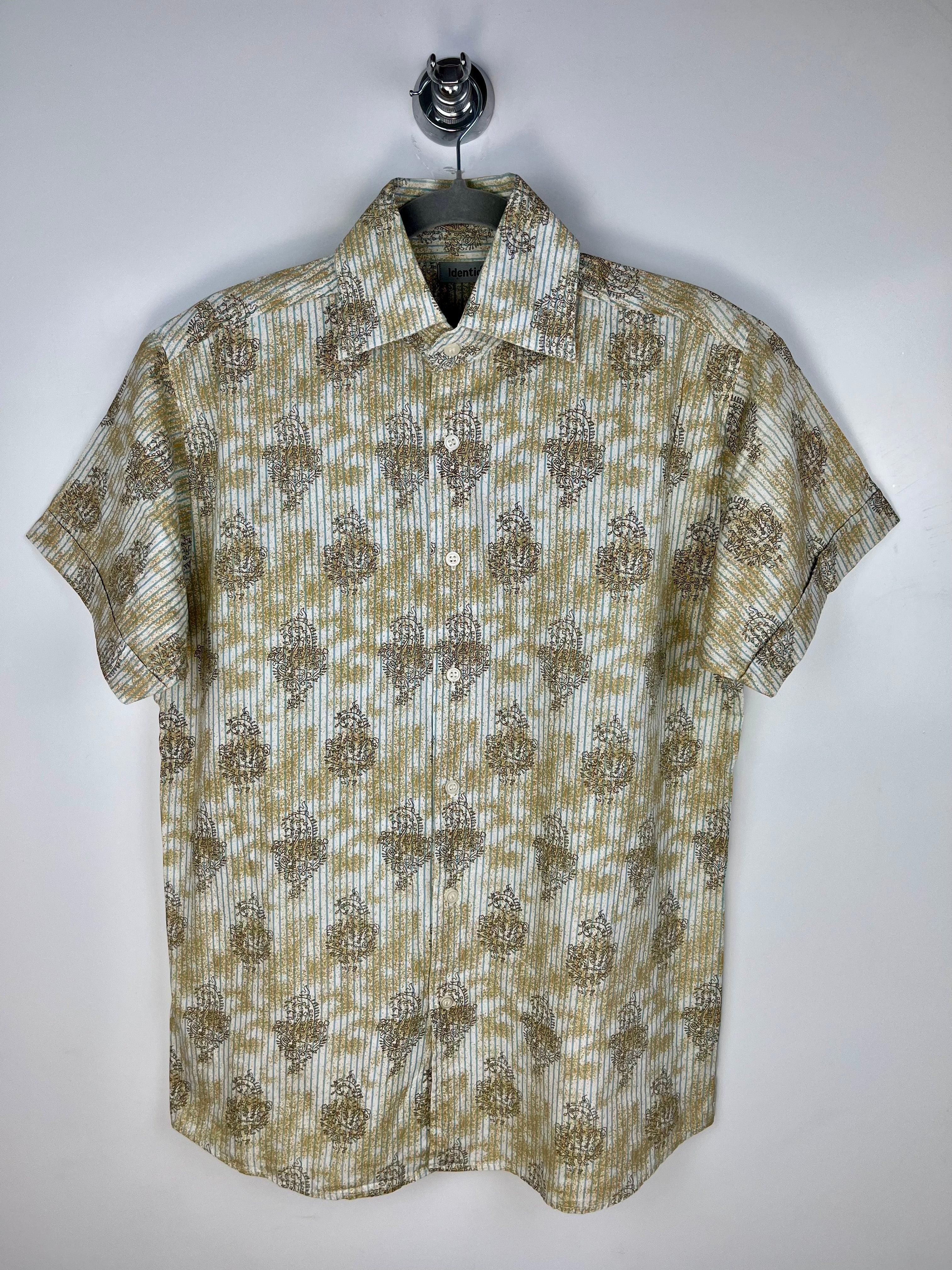 Camicia Vintage 90s in Cotone Fantasia Beige e Azzurro