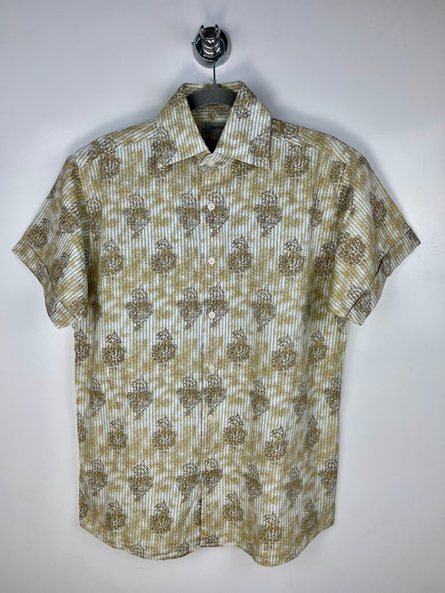 Camicia Vintage 90s in Cotone Fantasia Beige e Azzurro