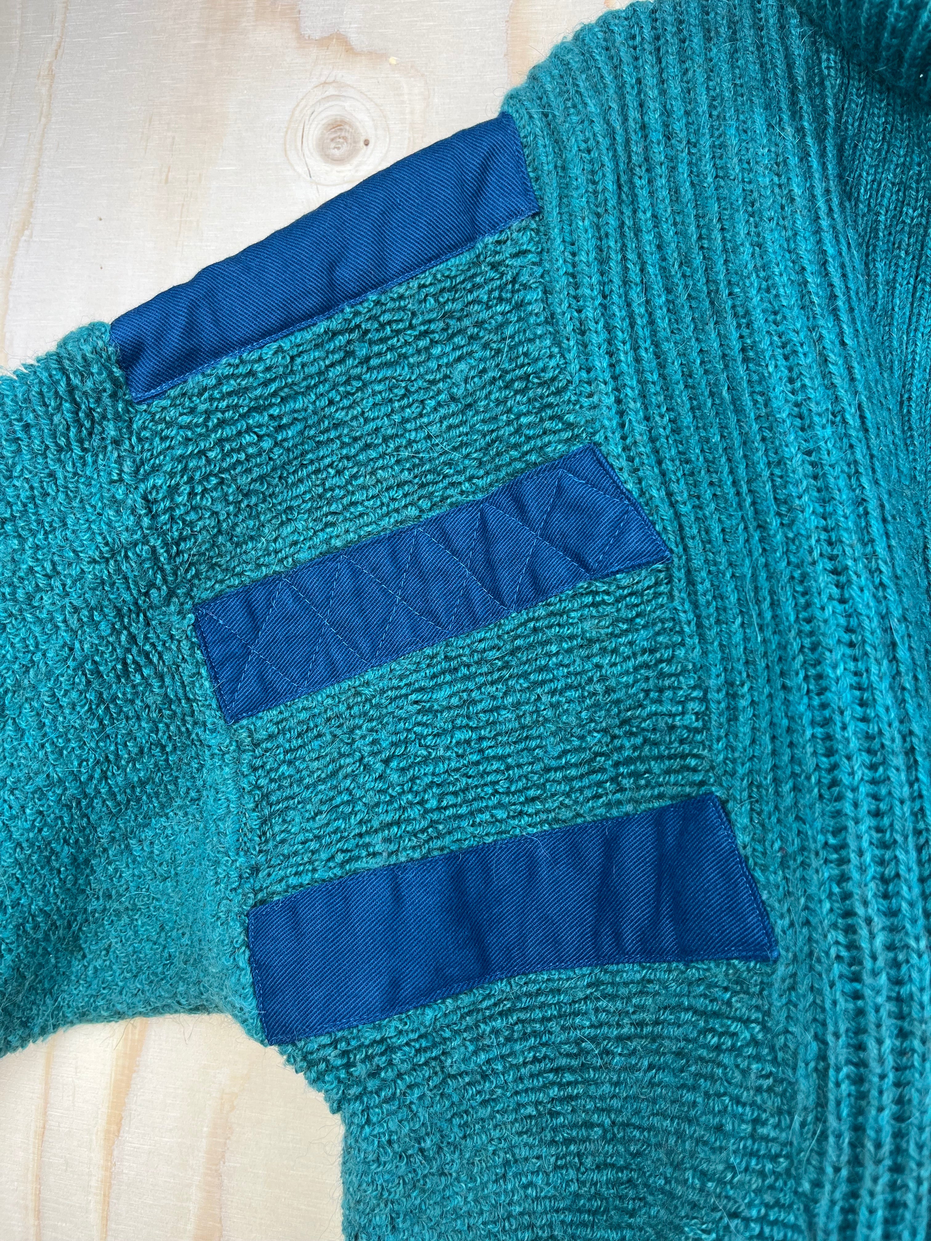 Vintage Italian Alpaca Wool Blend Turtleneck Sweater Teal Green Oversized Fit