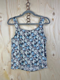 Vintage Pure Silk Floral Top Blue Grey – Soft Romantic Fit