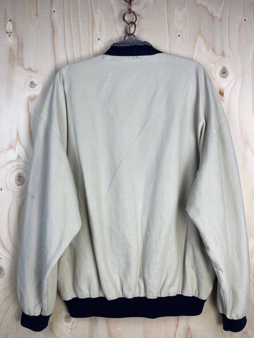 Giacca Bomber Vintage Bizzarro in Cotone Beige e Blu Navy