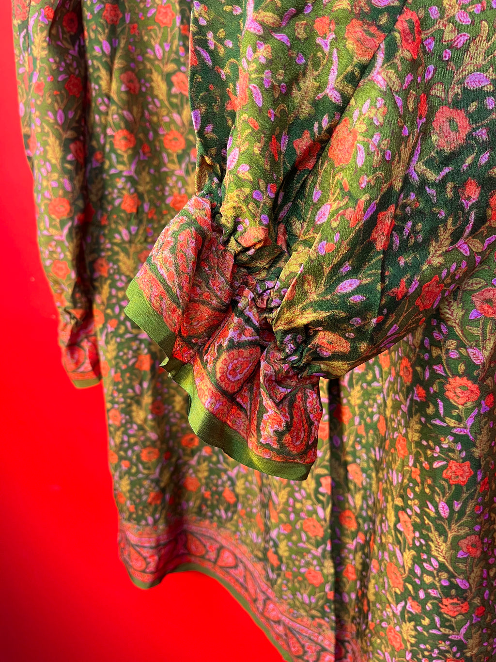 Vintage Floral Bow Dress Green Boho M/L