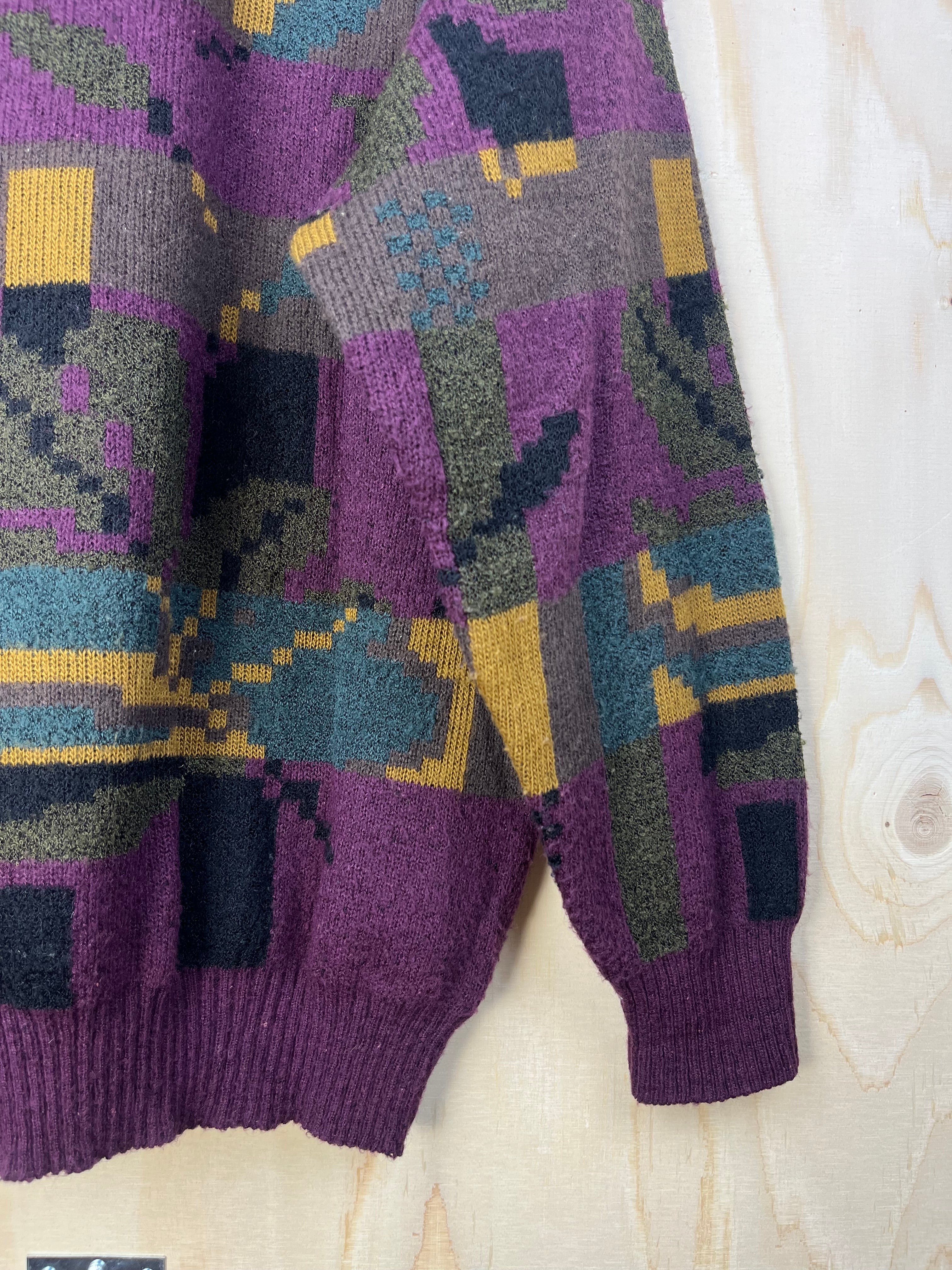 Vintage Italian Alpaca Blend Pattern Sweater Purple Abstract Knit Made in Italy