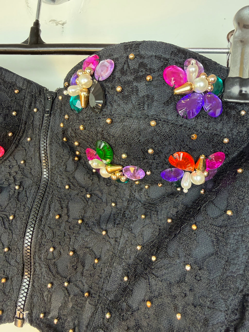 Vintage Carisma Bustier Nero Gioiello in Pizzo – Y2K
