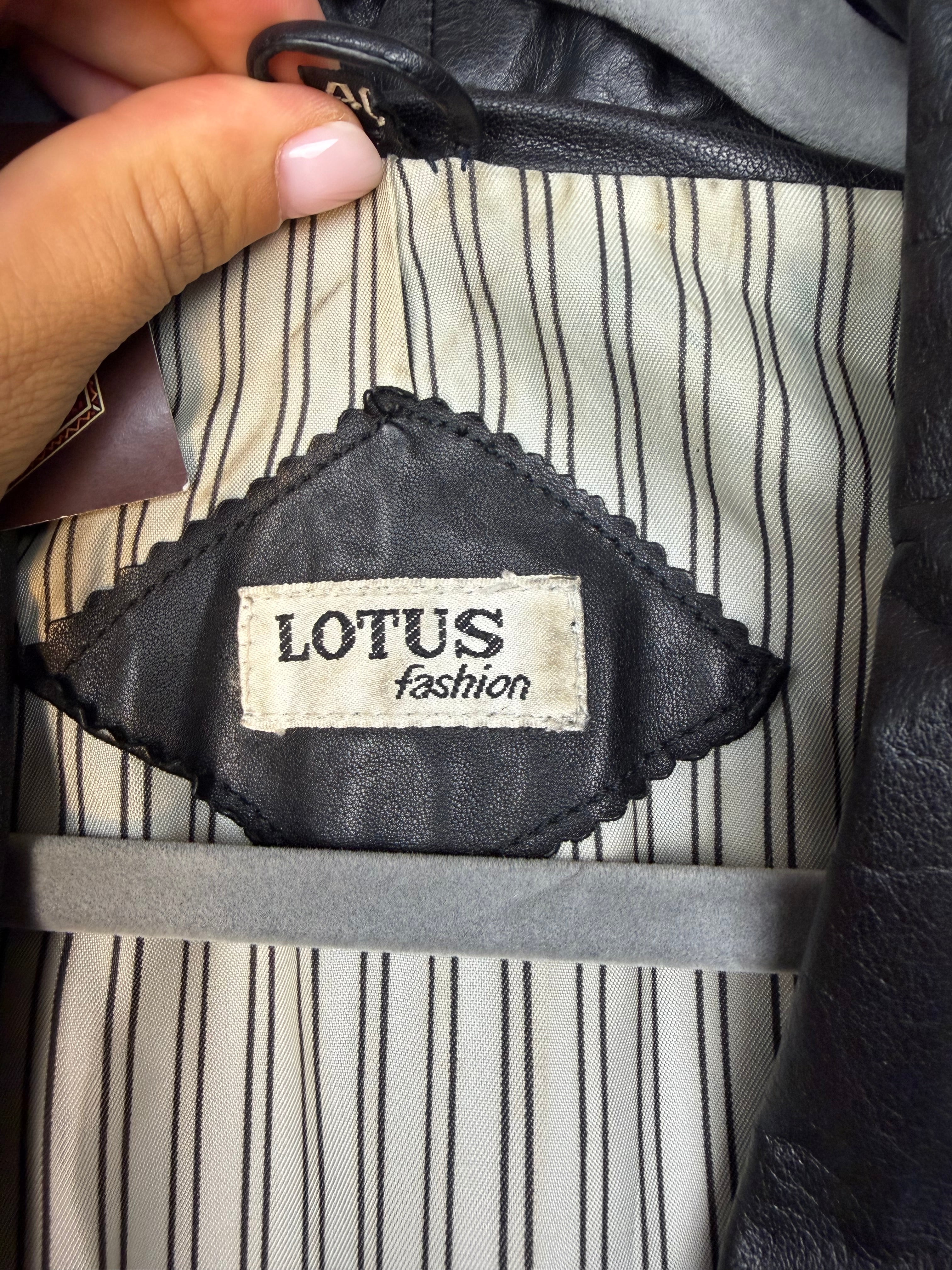 Trench vintage in vera pelle nera LOTUS Fashion anni ’90