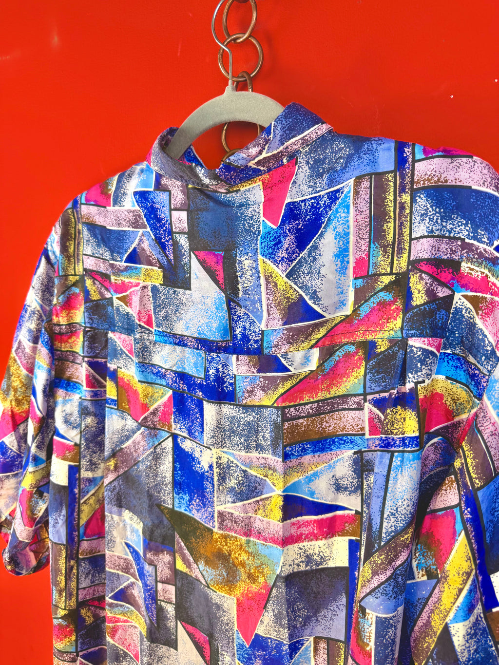 Camicia Vintage in Pura Seta 100% Fantasia Geometrica Anni ’90