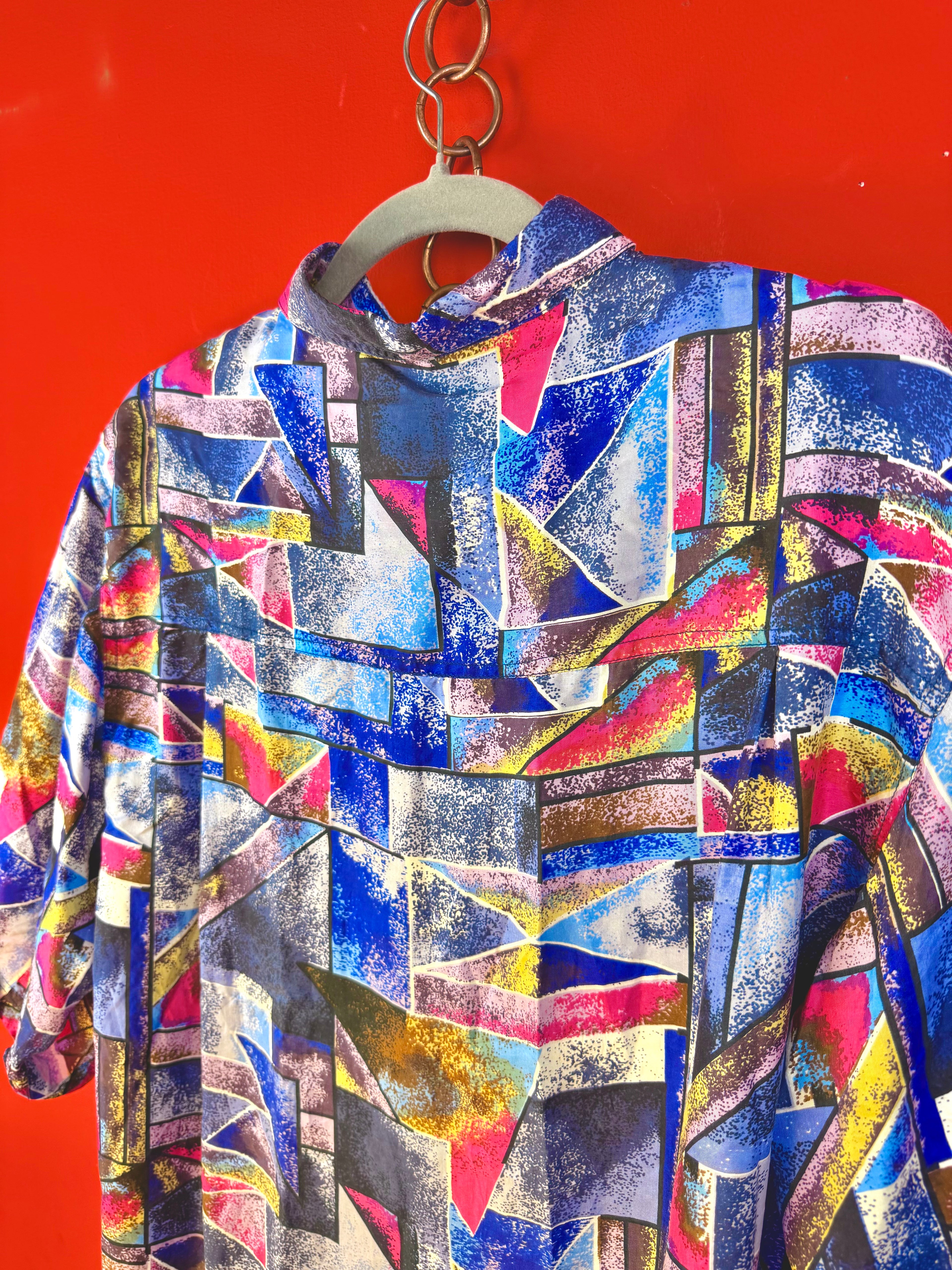 Camicia Vintage in Pura Seta 100% Fantasia Geometrica Anni ’90