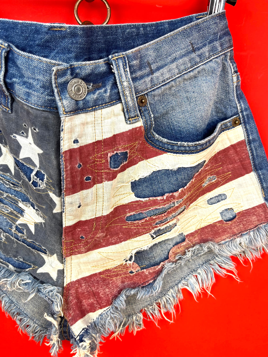 Ralph Lauren Vintage Cut Off USA Flag Denim Shorts