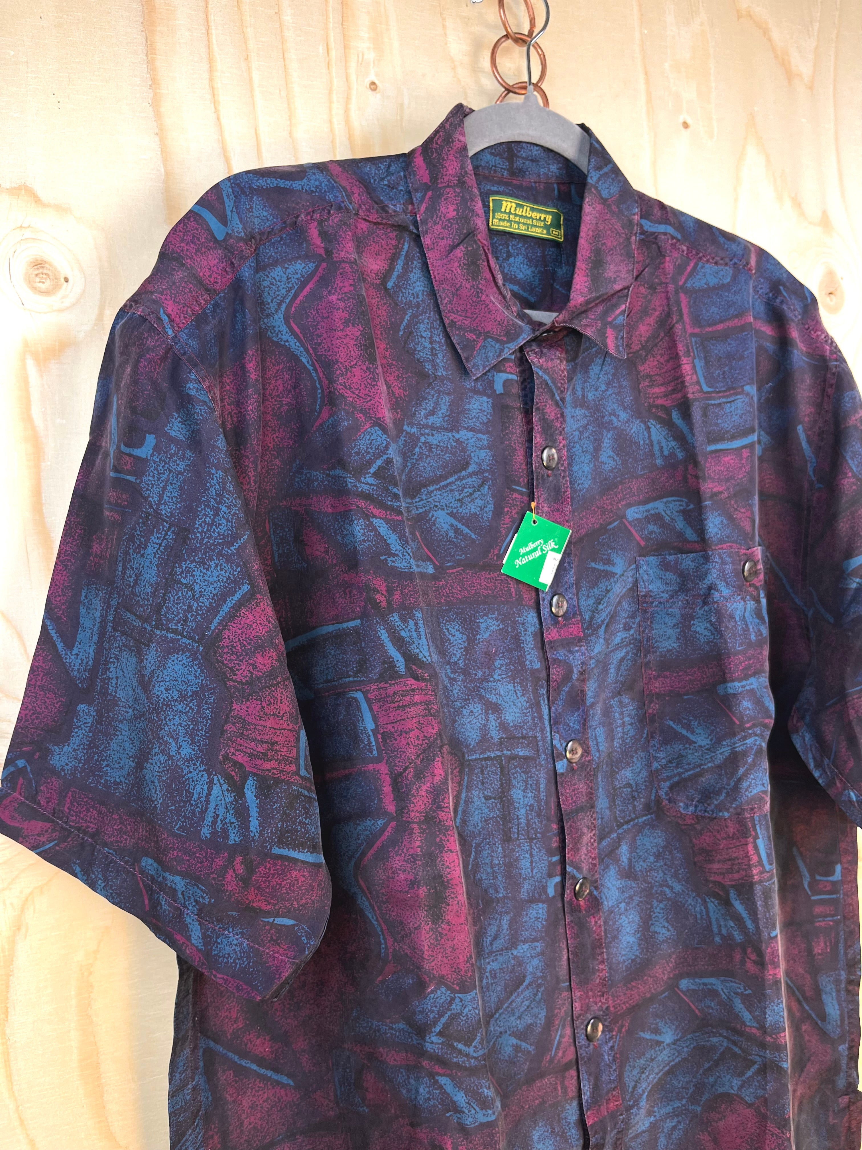 Mulberry Vintage Silk Shirt Blue Purple Pattern