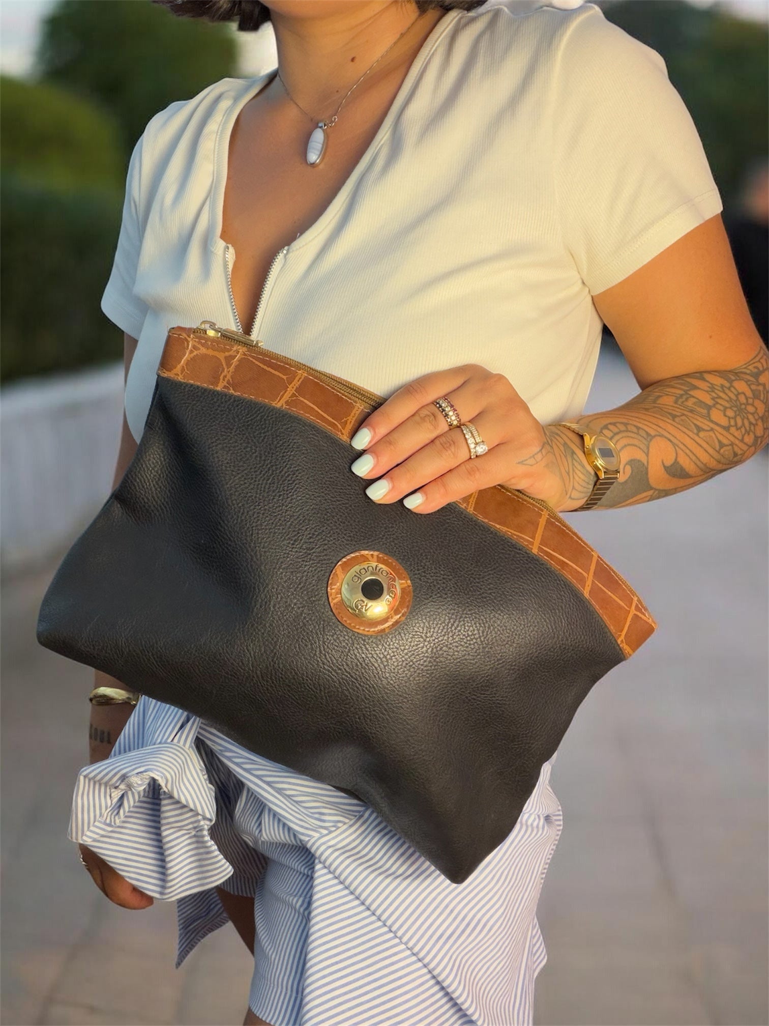 Vintage Gianfranco GV/GFV Clutch Bag Black & Brown