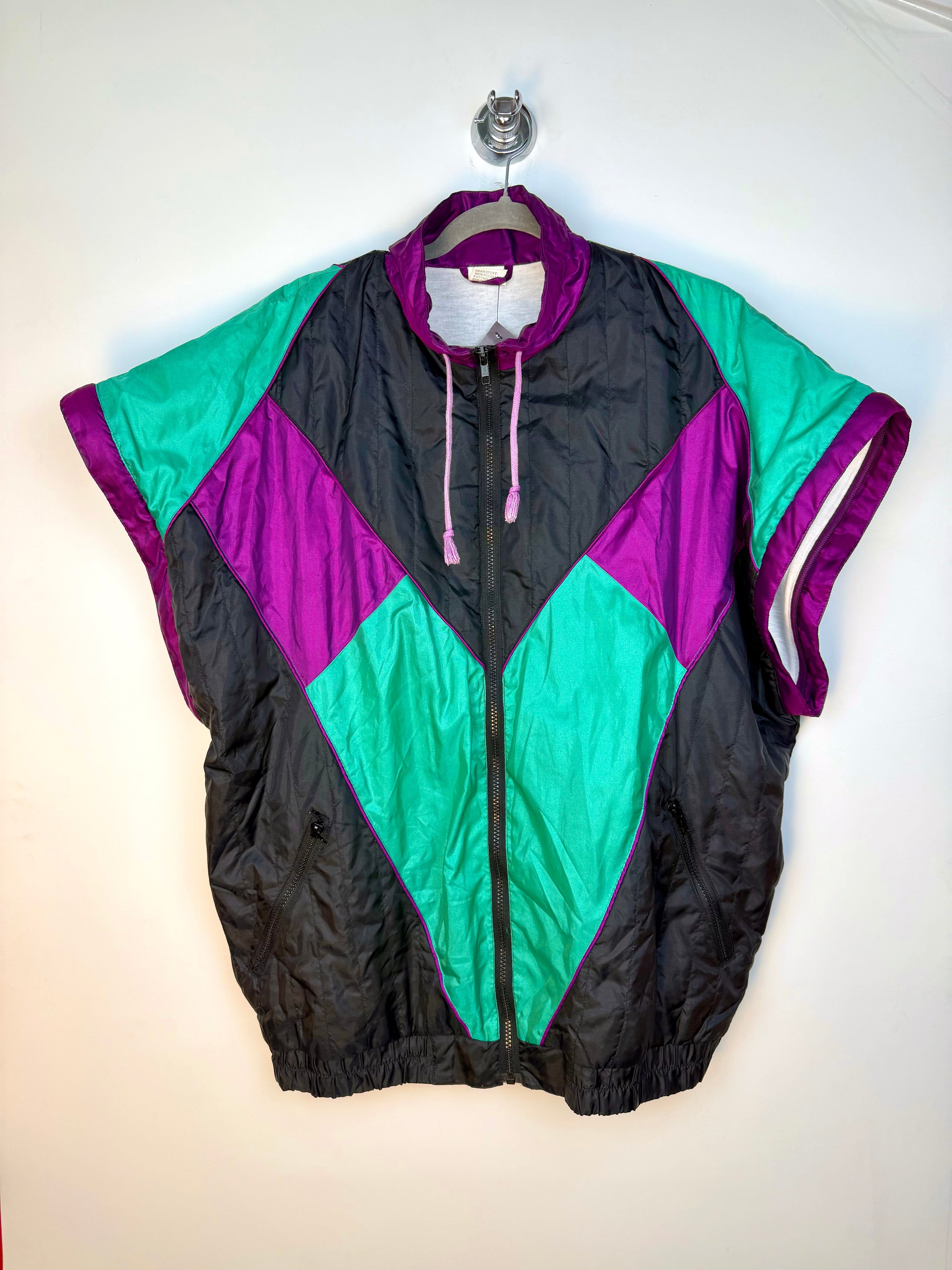 Completo Vintage Anni ’90 Color Block Nero, Verde Acqua e Viola con Maniche Removibili – XL