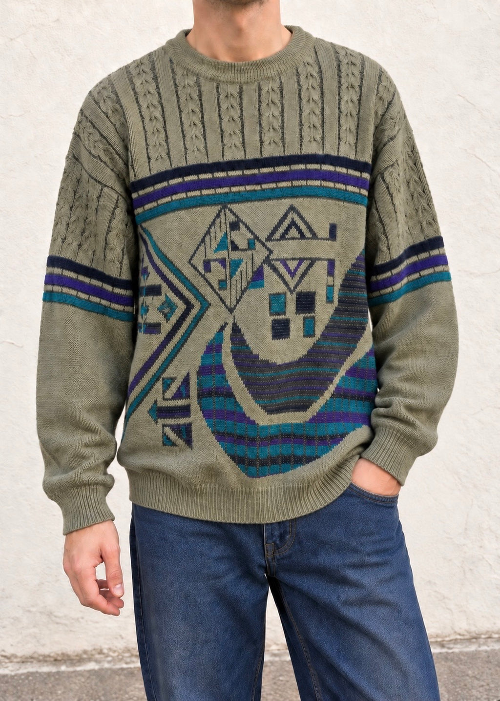 Maglione vintage Pro Man con fantasia geometrica