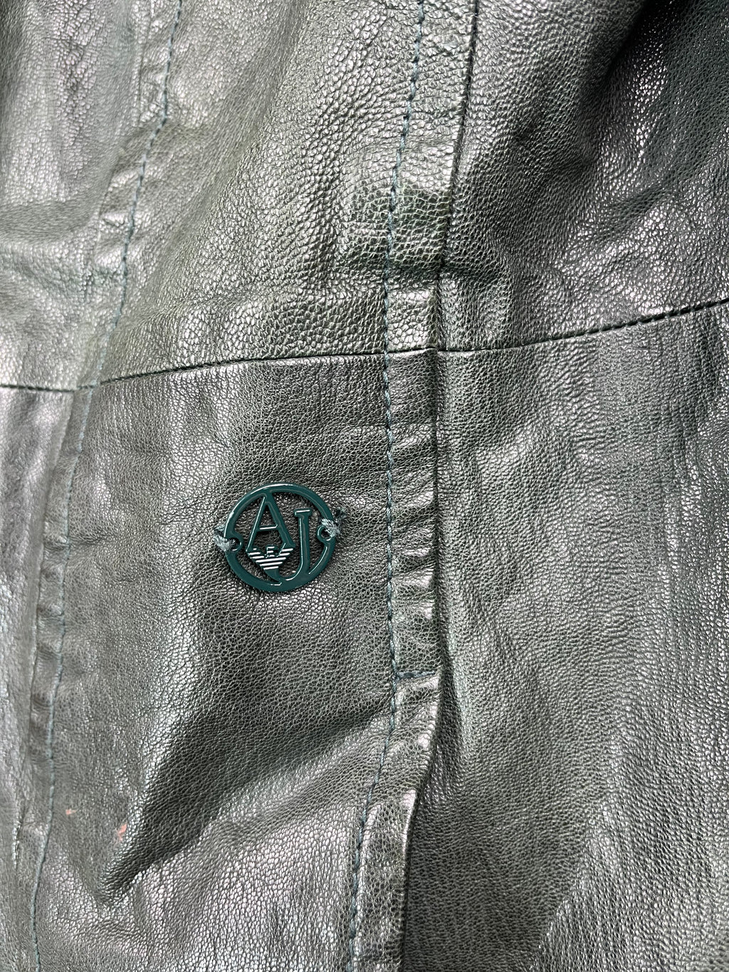 Armani Jeans Leather Jacket Green Y2K