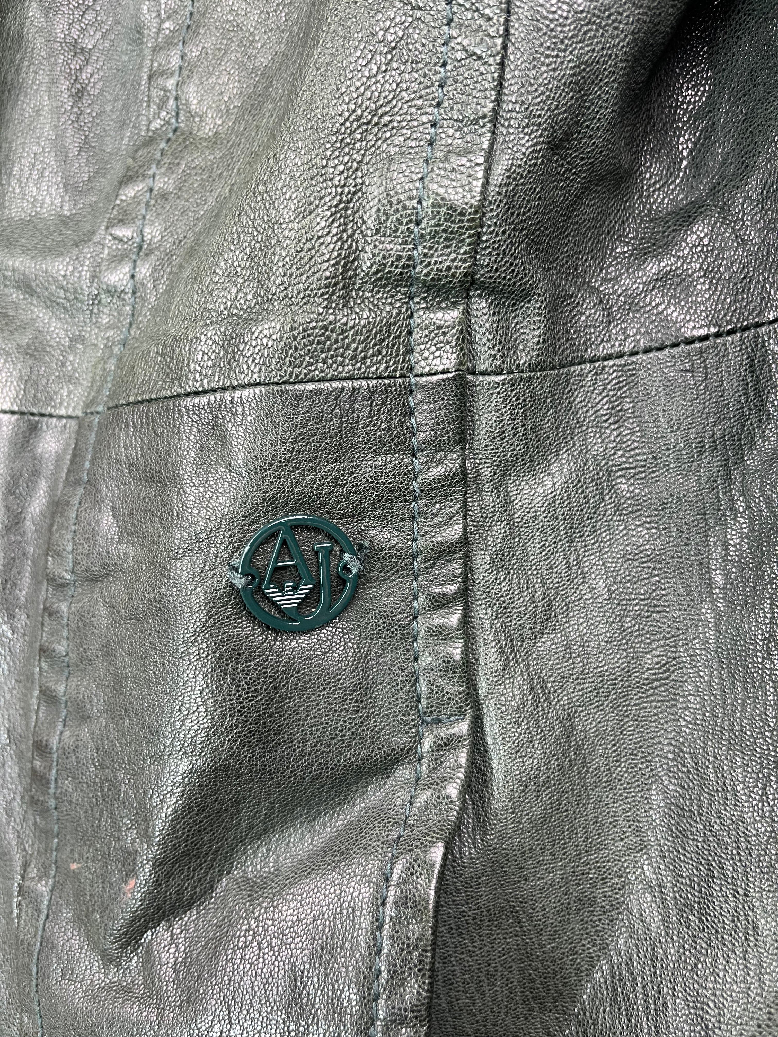 Armani Jeans Leather Jacket Green Y2K