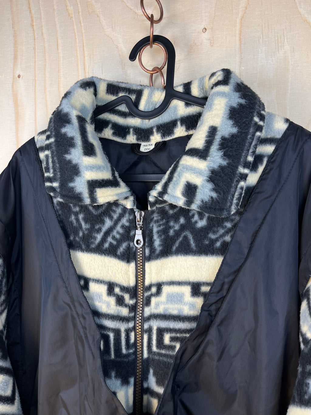 Vintage Aztec Fleece & Quilted Jacket Black Oversize