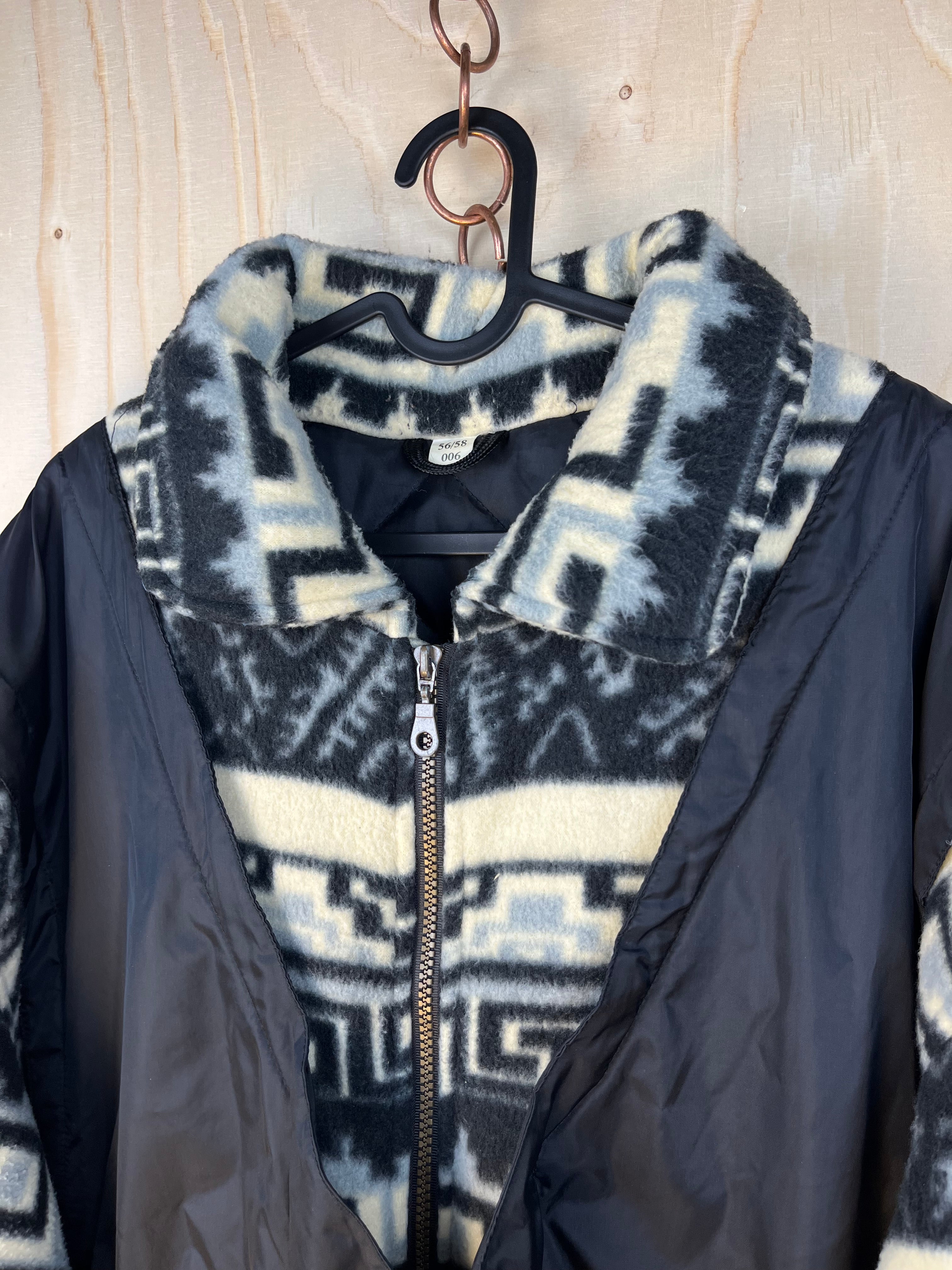 Vintage Aztec Fleece & Quilted Jacket Black Oversize