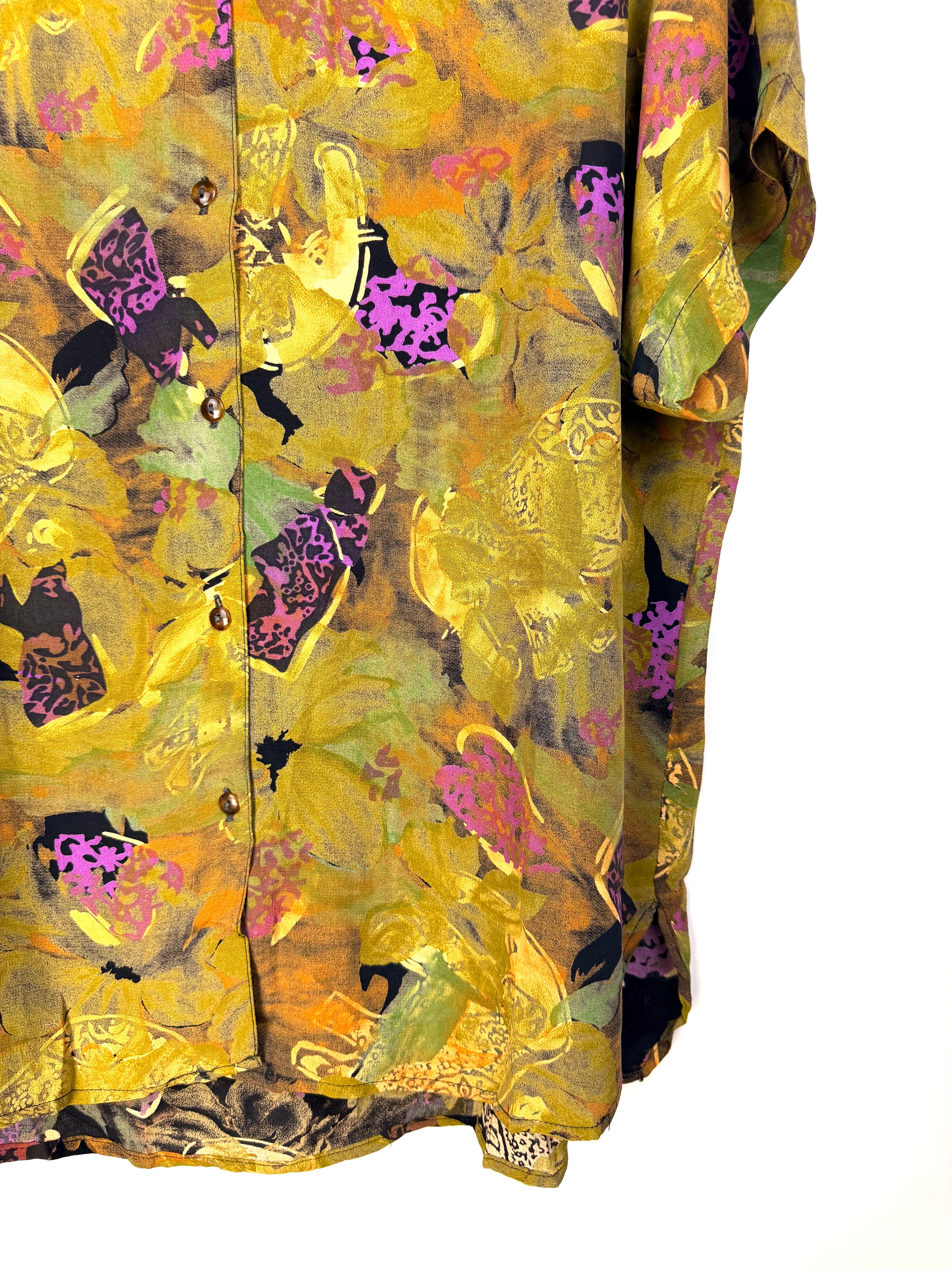Camicia Vintage Fantasia Astratta Verde e Viola Anni ’90