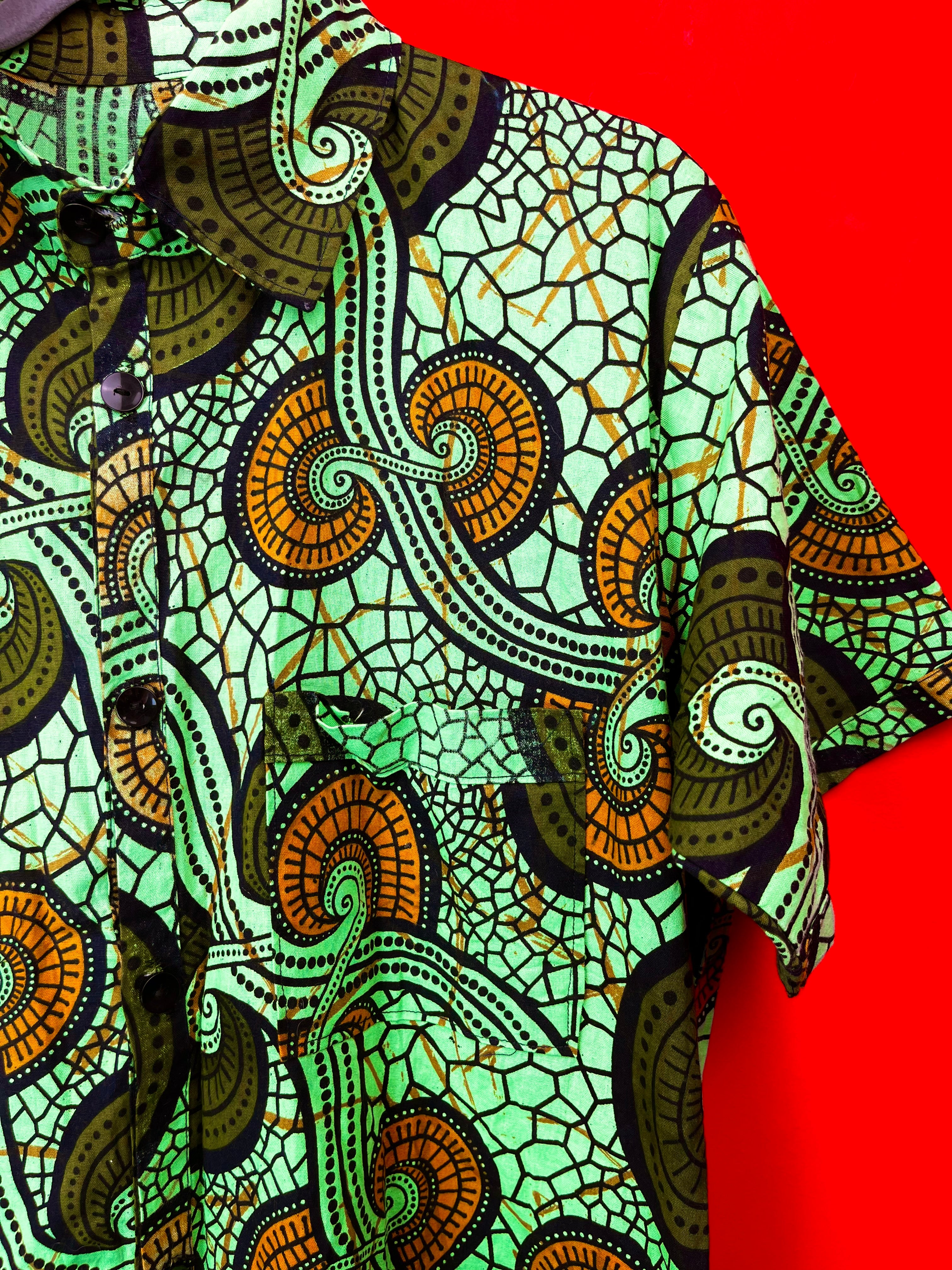 Camicia Vintage in Tessuto Africano Originale Wax Print