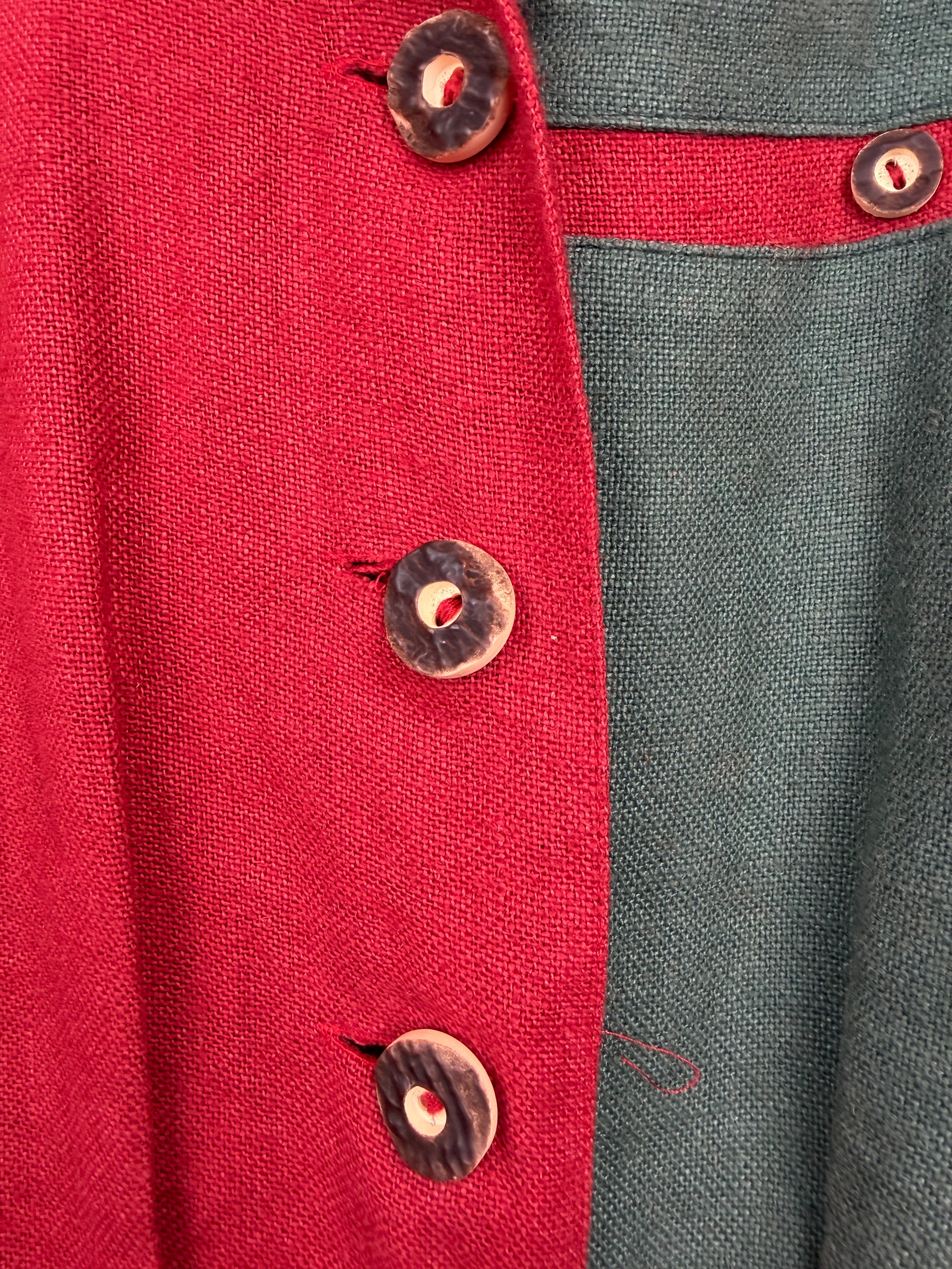 Vintage Austrian Linen Blend Dress by H. Moser – Red & Green Tirolean Maxi Dress
