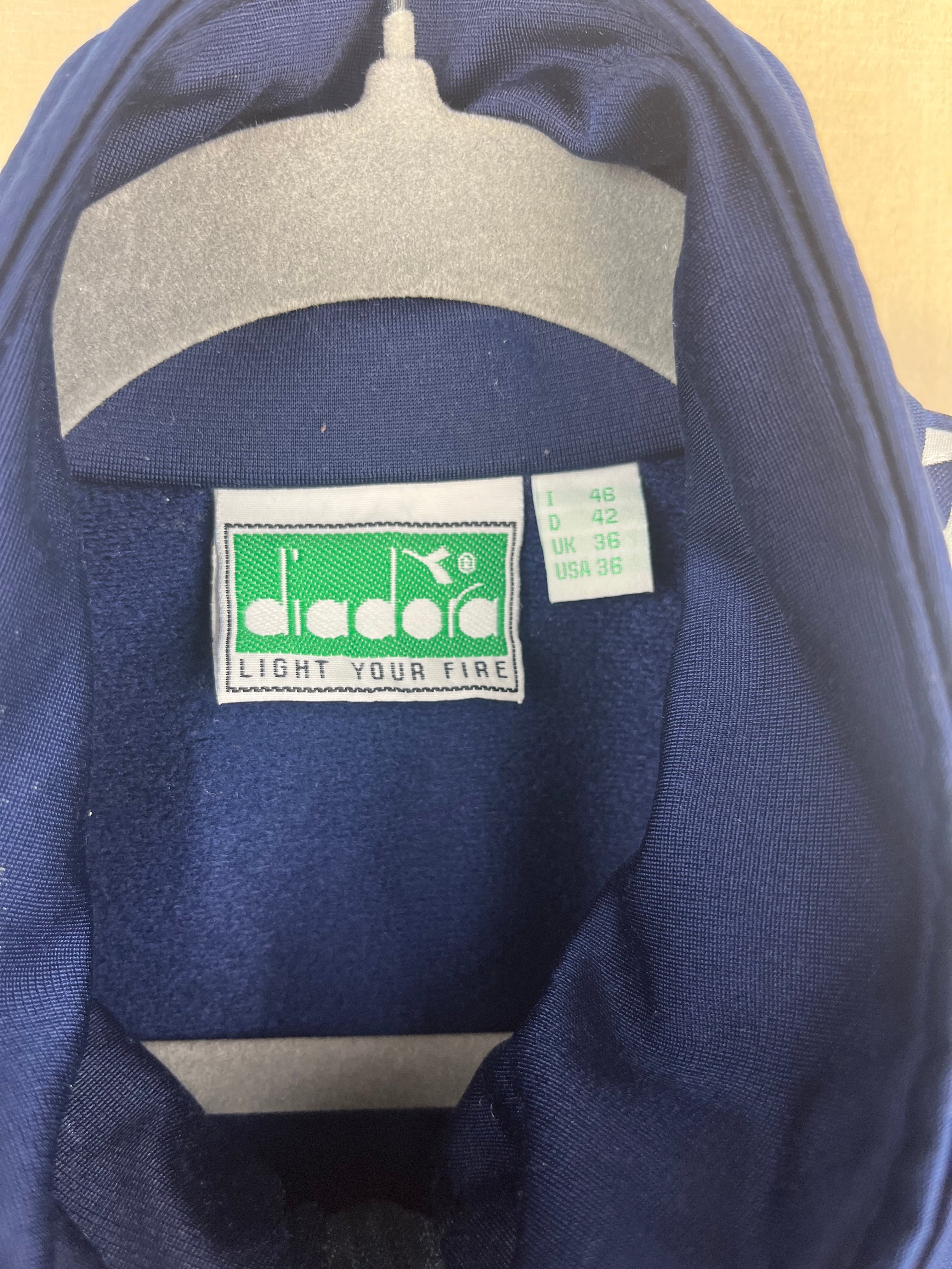 Vintage Diadora Track Jacket Navy Logo Tape 90s Zip-Up