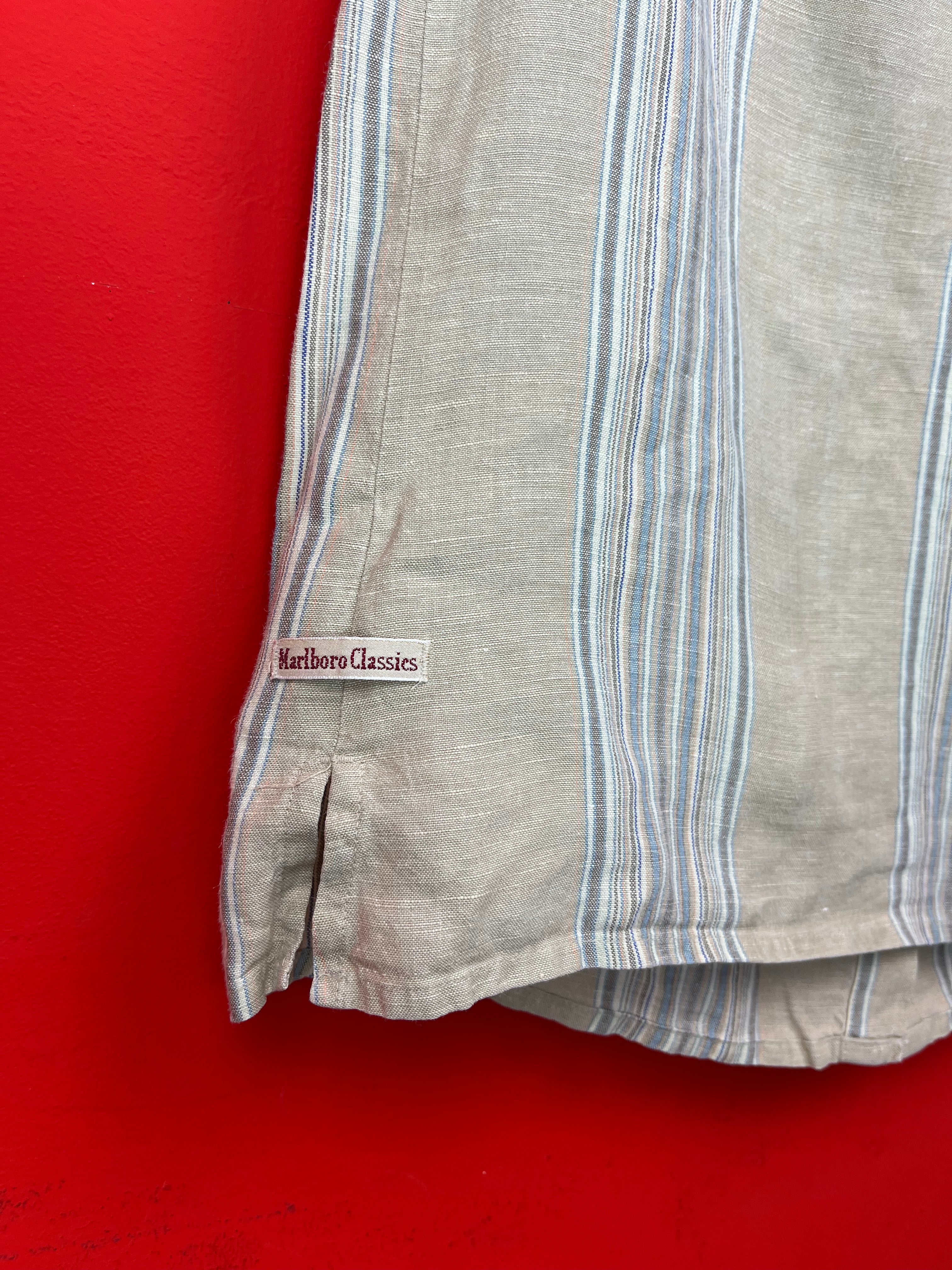 Camicia smanicata vintage Marlboro Classics misto lino rigata