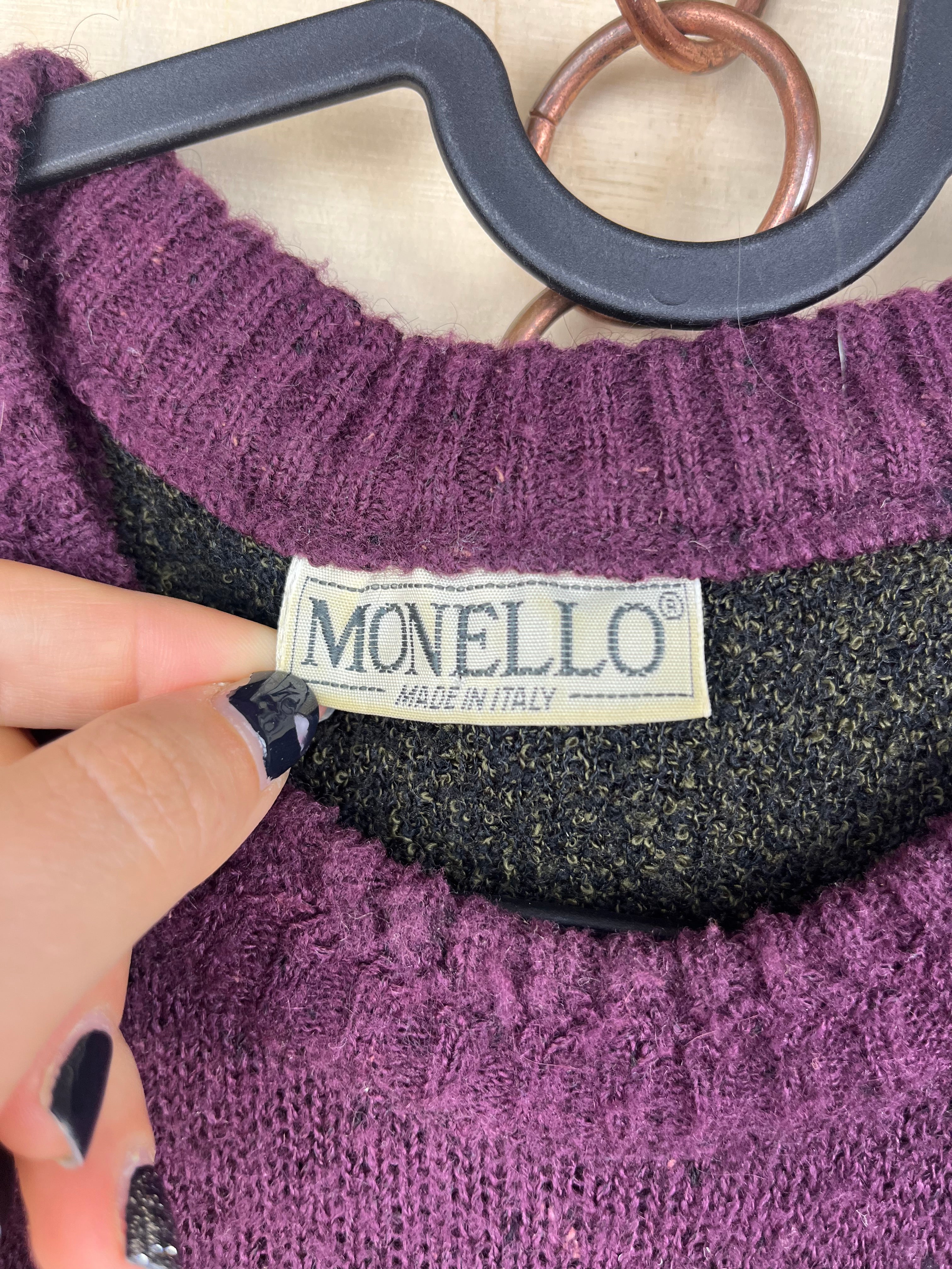 Vintage Italian Alpaca Blend Pattern Sweater Purple Abstract Knit Made in Italy