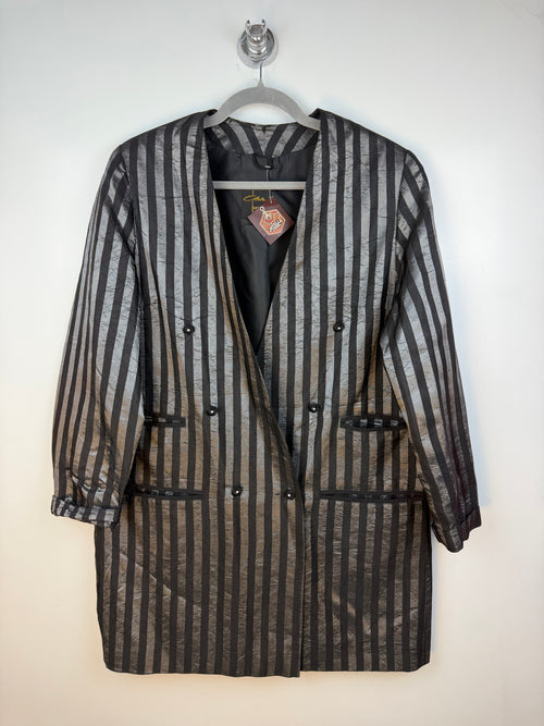 Blazer vintage lungo Wolfgang Kaiser nero a righe lucide in acetato