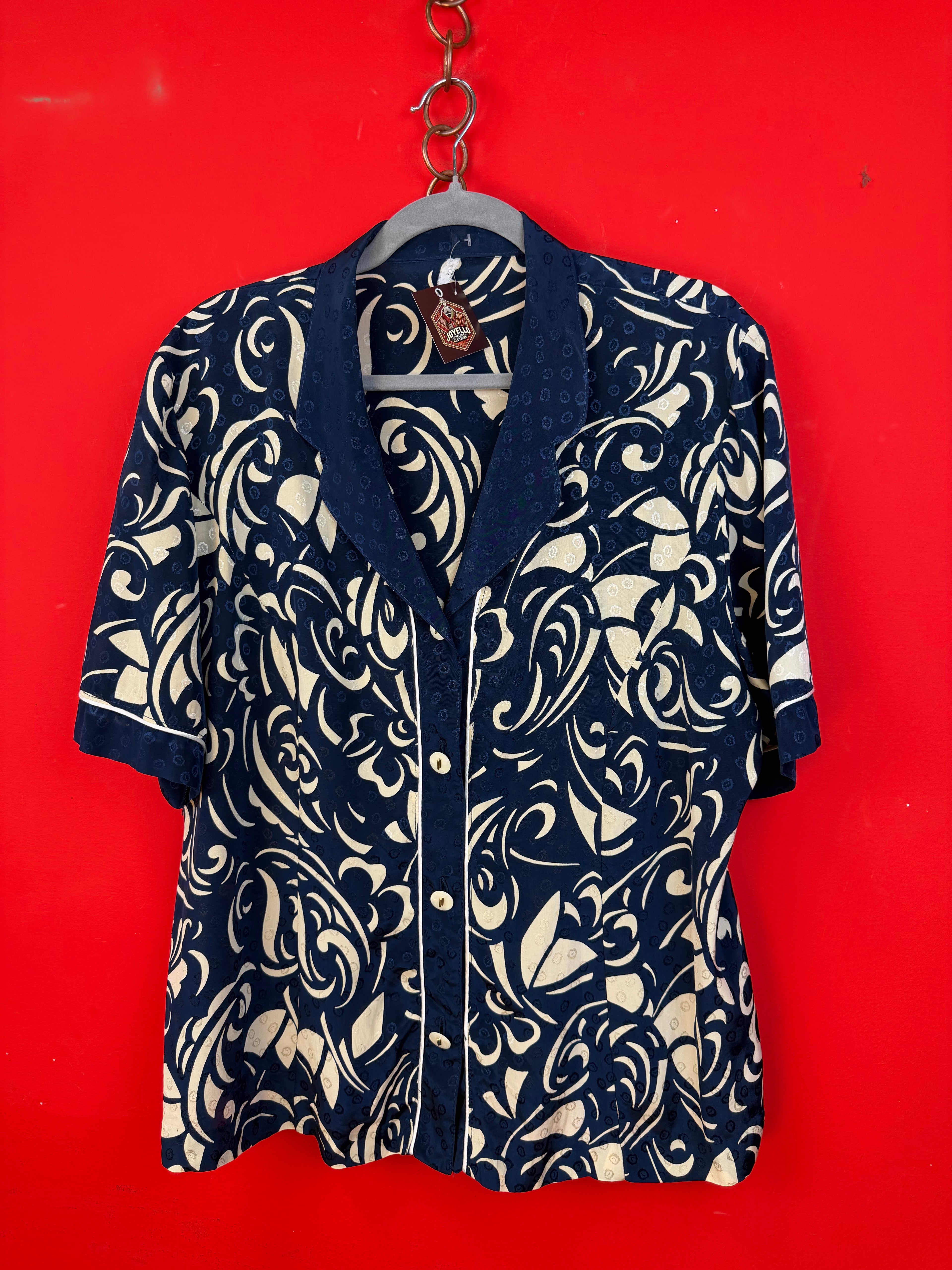 Camicia Vintage Made in Italy Fantasia Astratta Blu