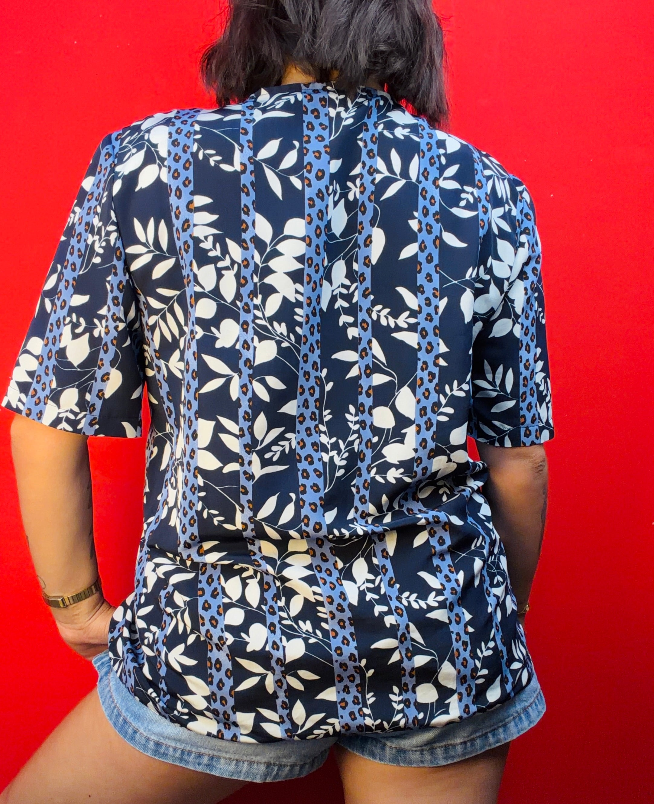Vintage 90s Patterned Blouse with Jewel Buttons