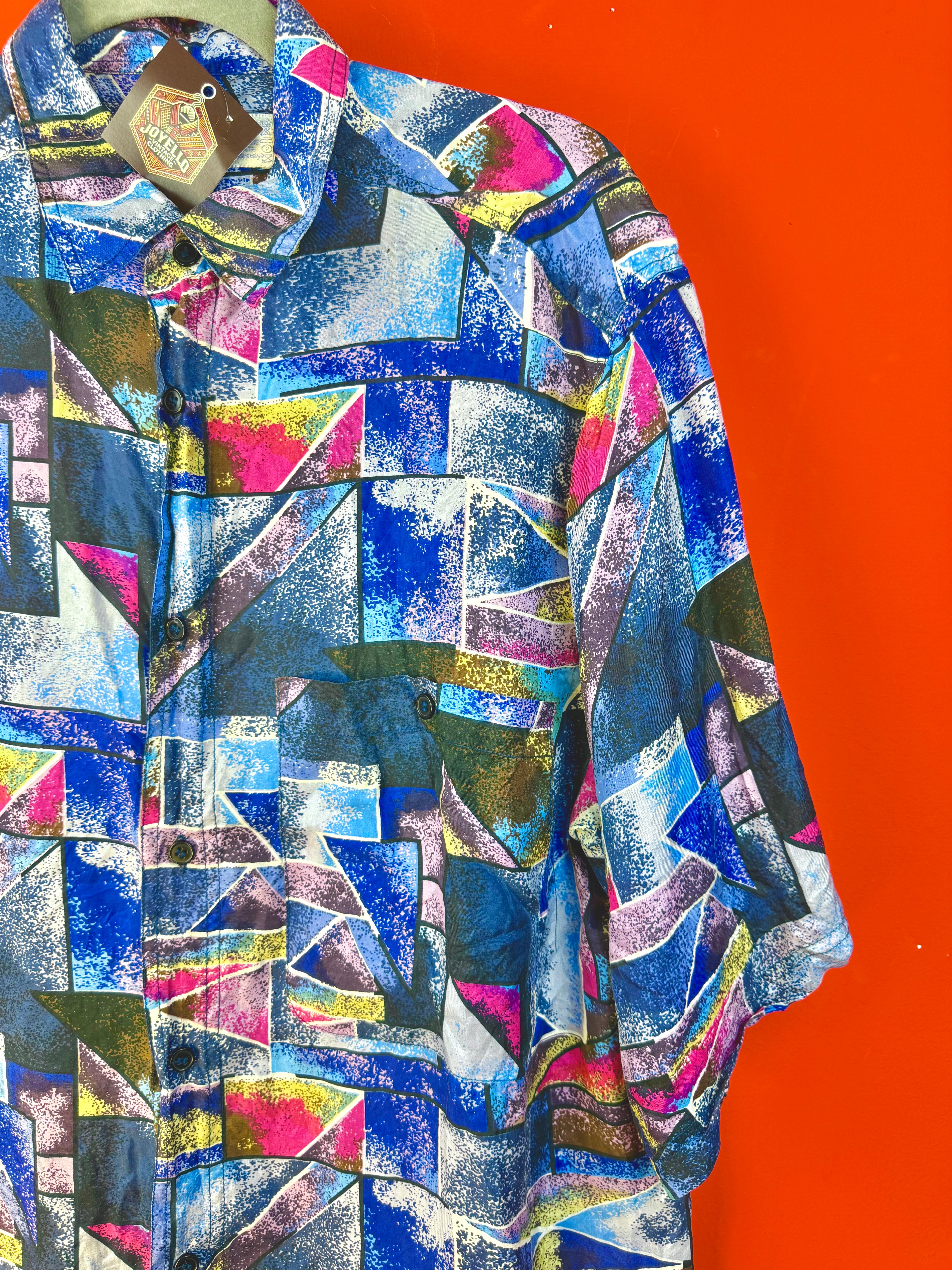 Camicia Vintage in Pura Seta 100% Fantasia Geometrica Anni ’90