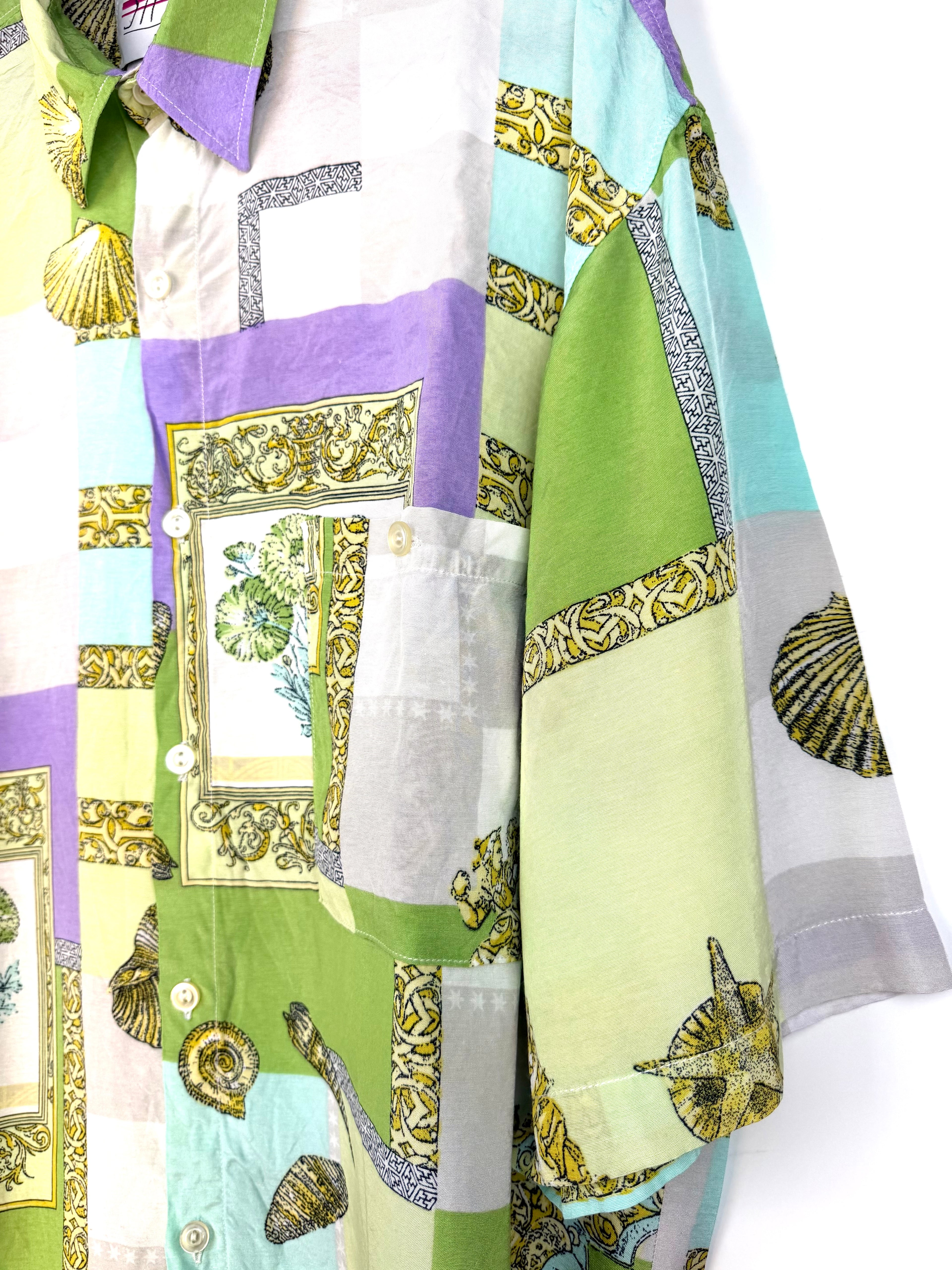 Camicia Vintage 90s in Viscosa Made in Italy Fantasia Marina Patchwork XL