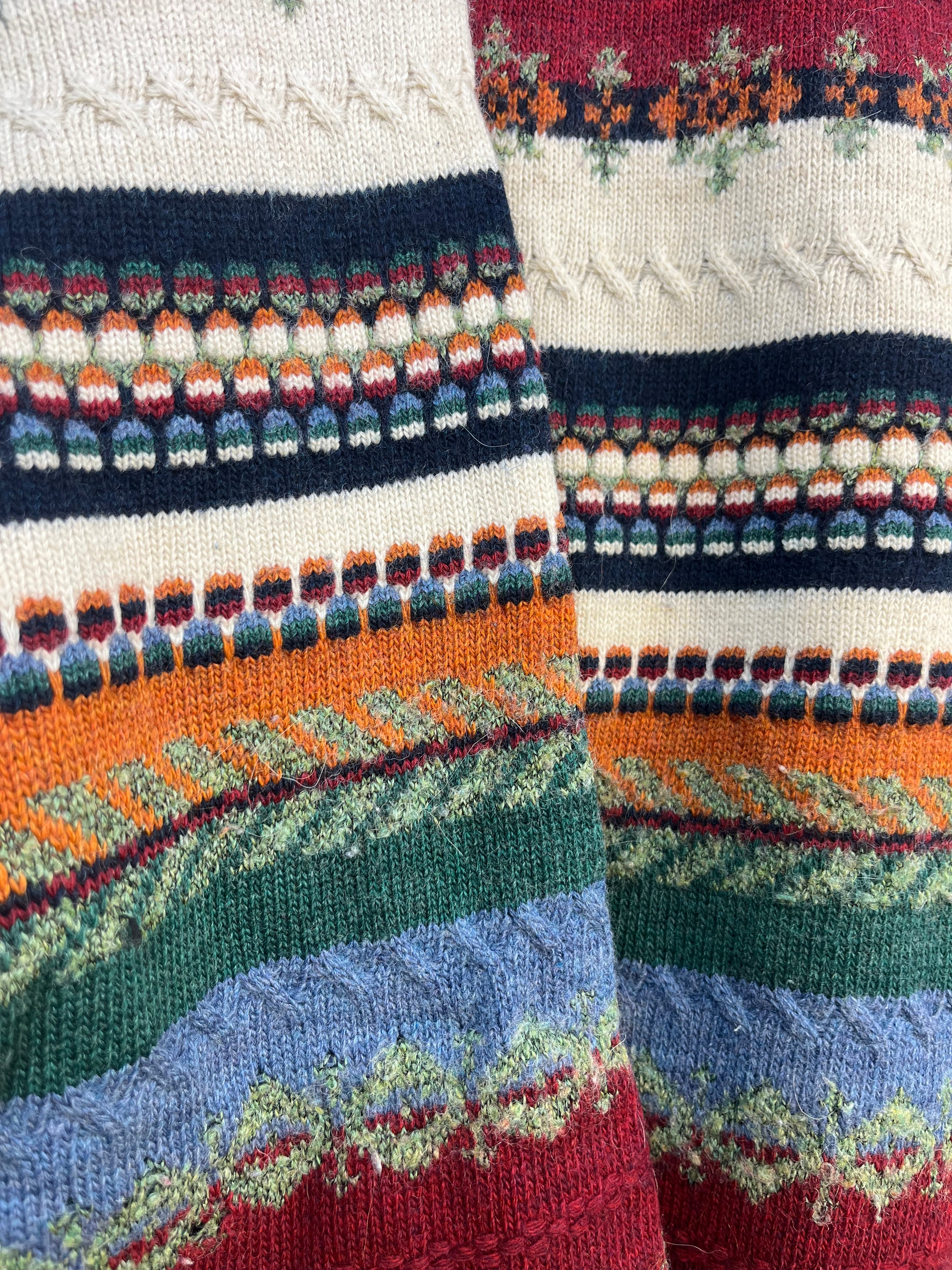 Vintage Pattern Sweater Wool Blend Multicolor Crewneck Made in Italy