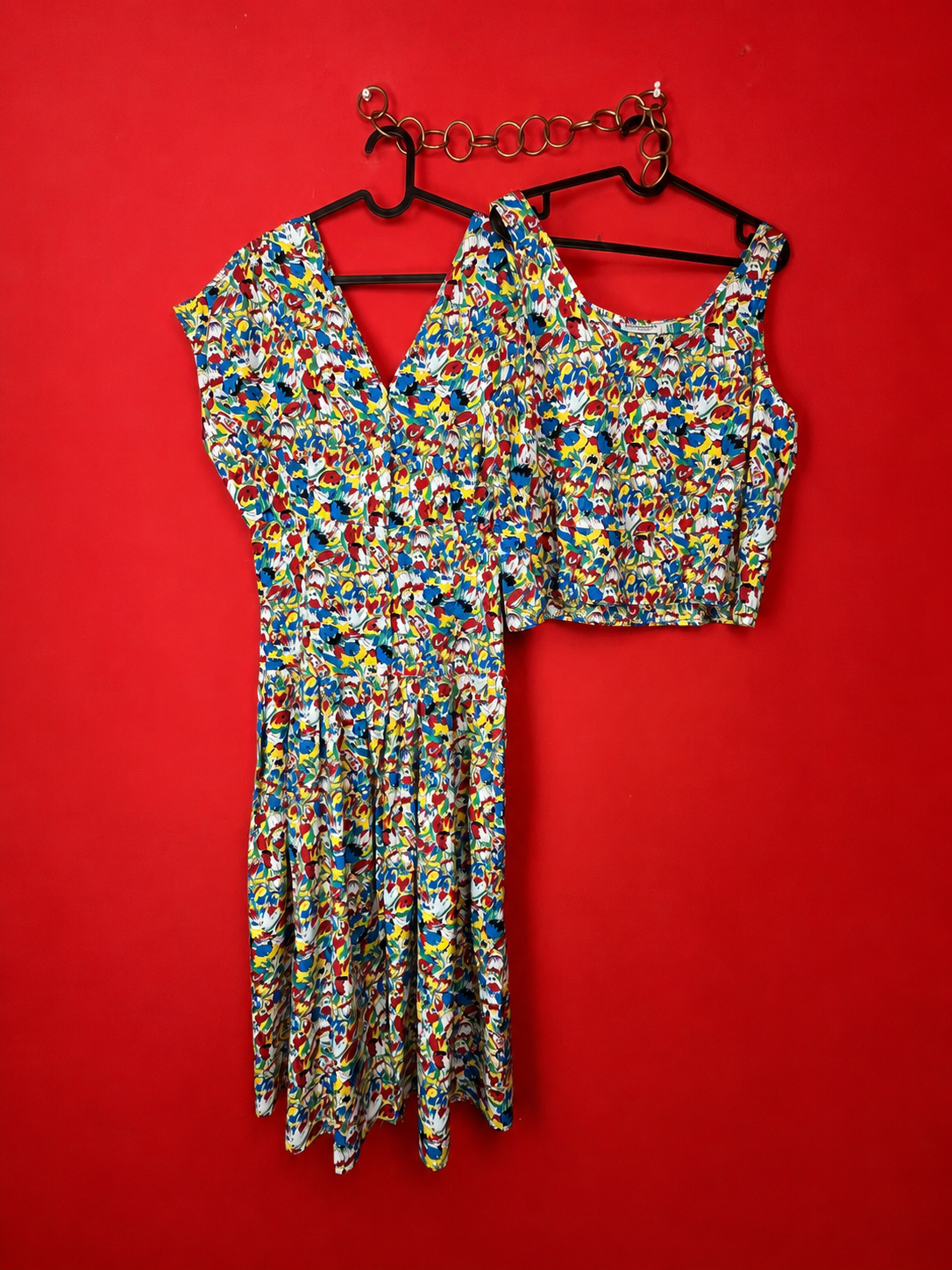 Completo Vintage Cacharel Paris Floreale – Abito Lungo e Top Coordinato