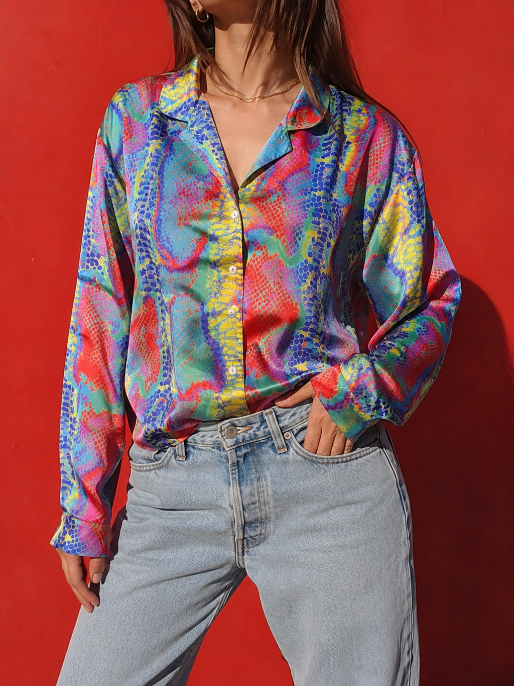 Camicia vintage Giblor’s multicolor effetto pitone anni ’90 – XL